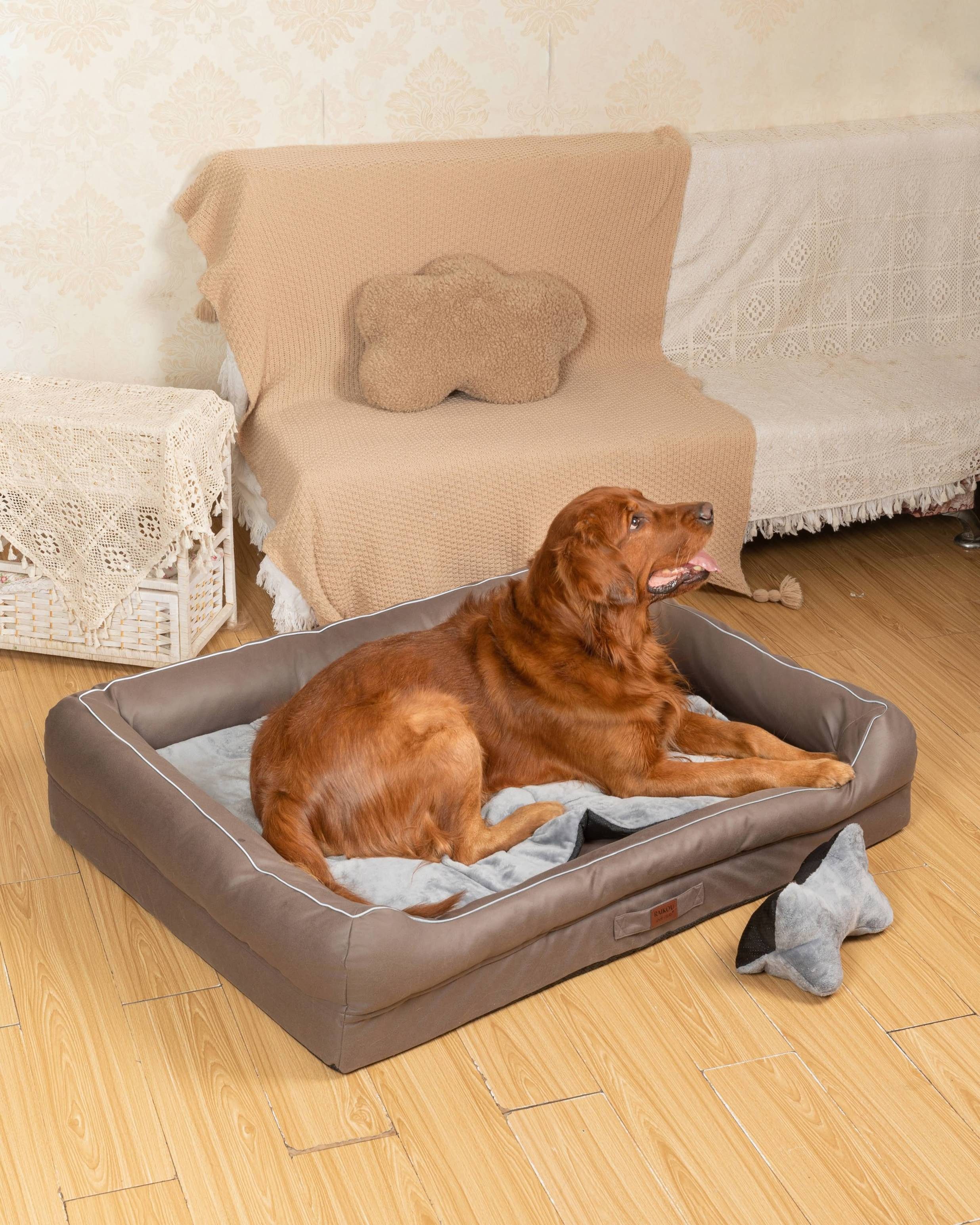RAIKOU Hundematte Hundebett mit Abnehmbarem Kissen, Schlafplatz Hundesofa Tierbedarf, 100% Polyester, gepolstertes waschbares, mit Hundekissen – Bild 3 von 5