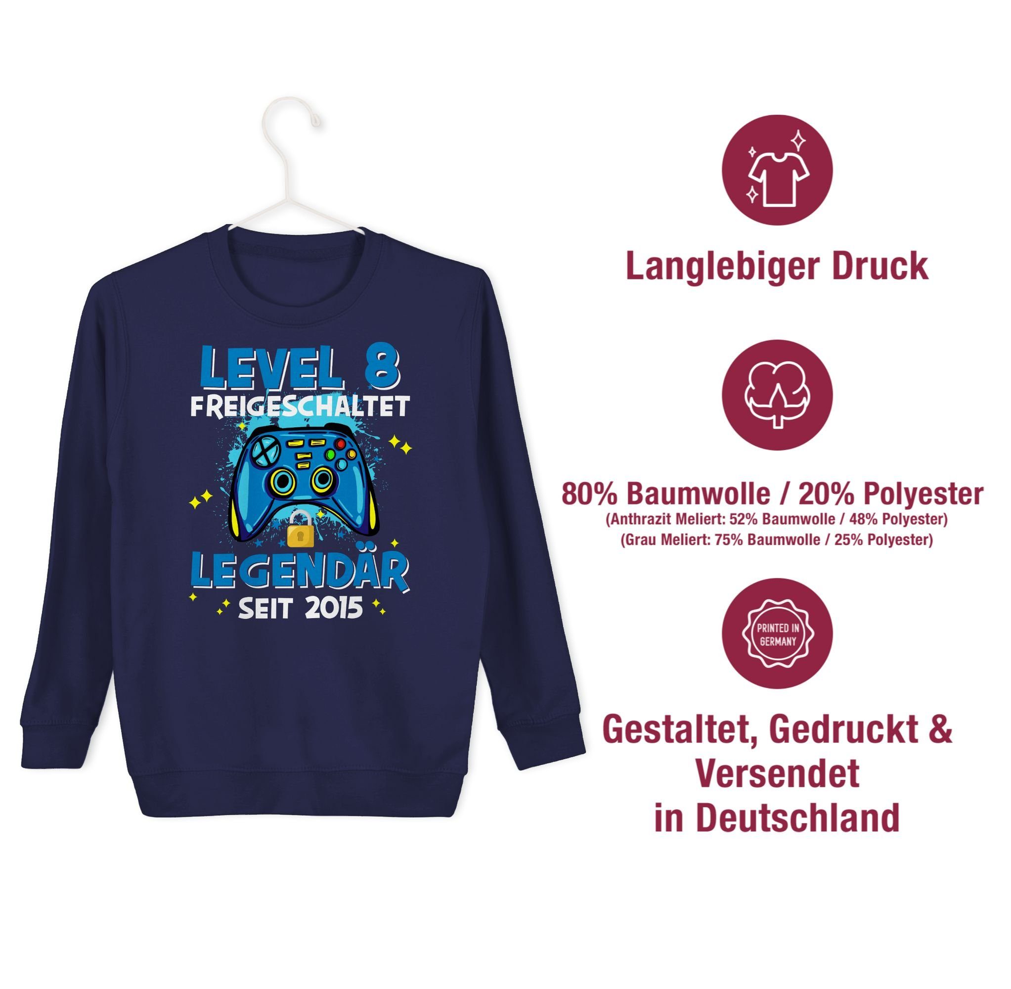 Shirtracer Sweatshirt Level 8 Navy Legendär 8. Blau seit 2015 1 freigeschaltet Geburtstag