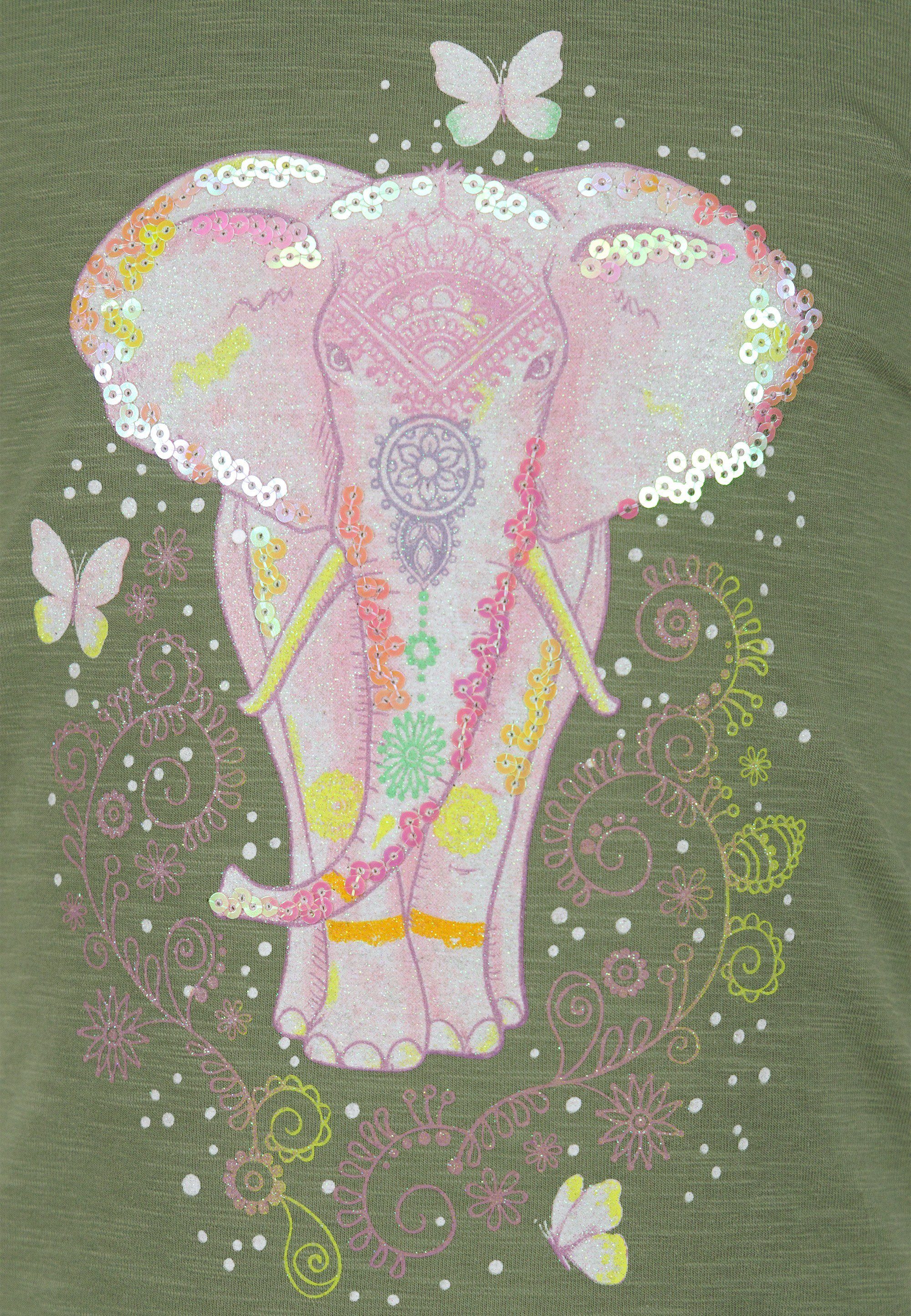 mit (2-tlg) Bird detaillierten T-Shirt SALT Elefant Druckmotiven AND PEPPER weiß-grün