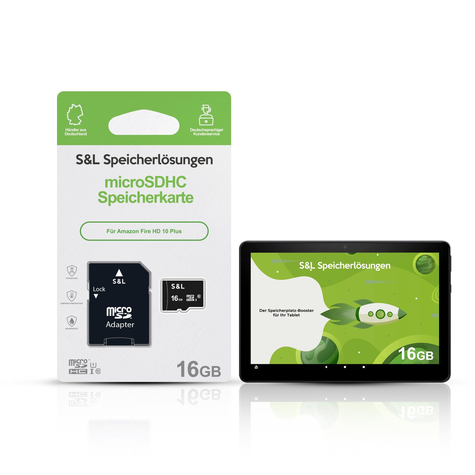 Tec-Expert microSD Karte S&L für Amazon Fire HD 10 Plus Speicherkarte (16 GB, Class 10, microSDHC)