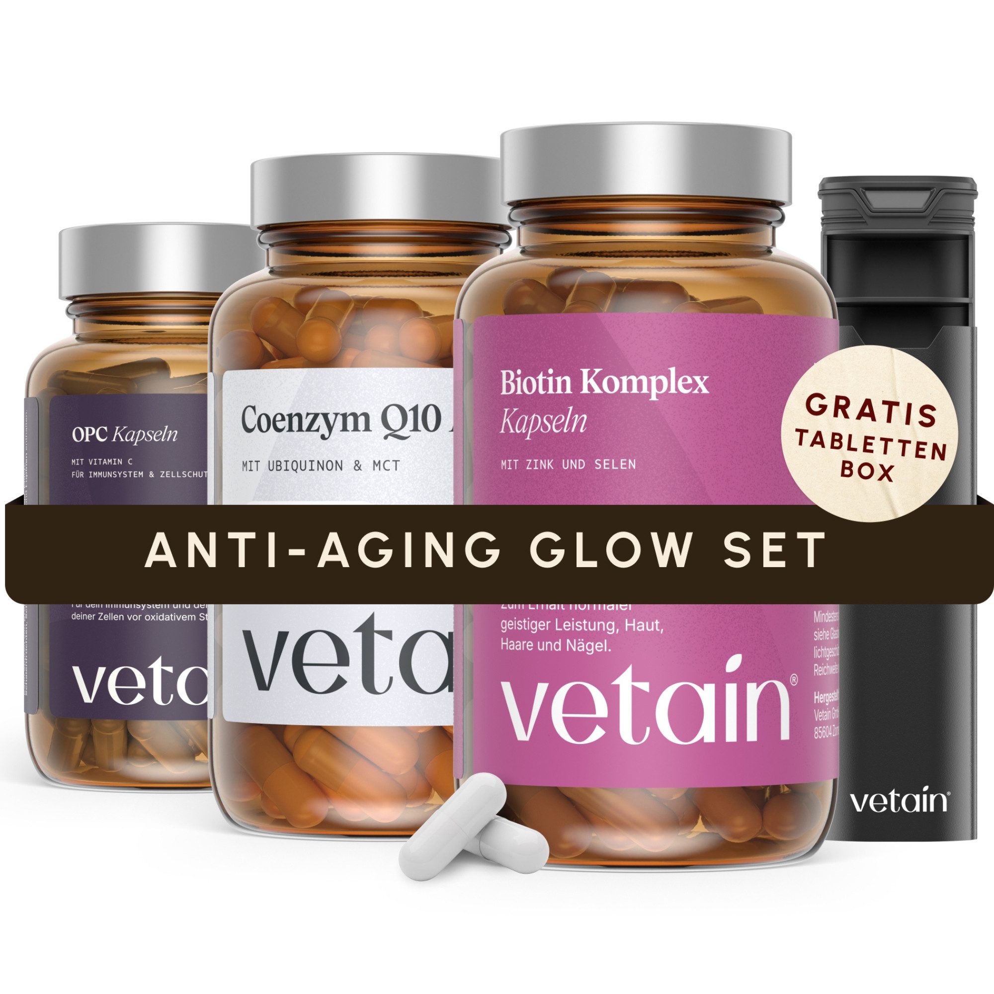 VETAIN Biotin Zink Selen - Mit Silizium & Vitamin B5 - Haare, Haut & Nägel Kapseln, 120 St., Hochdosiertes Biotin (5.000 µg) kombiniert mit Zink, Selen, Vitamin B5