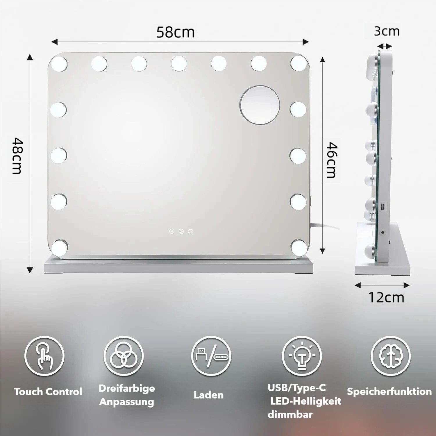 TLGREEN Schminkspiegel mit Beleuchtung, (58x46cm,Hollywood Spiegel,15LED,3 günstig online kaufen
