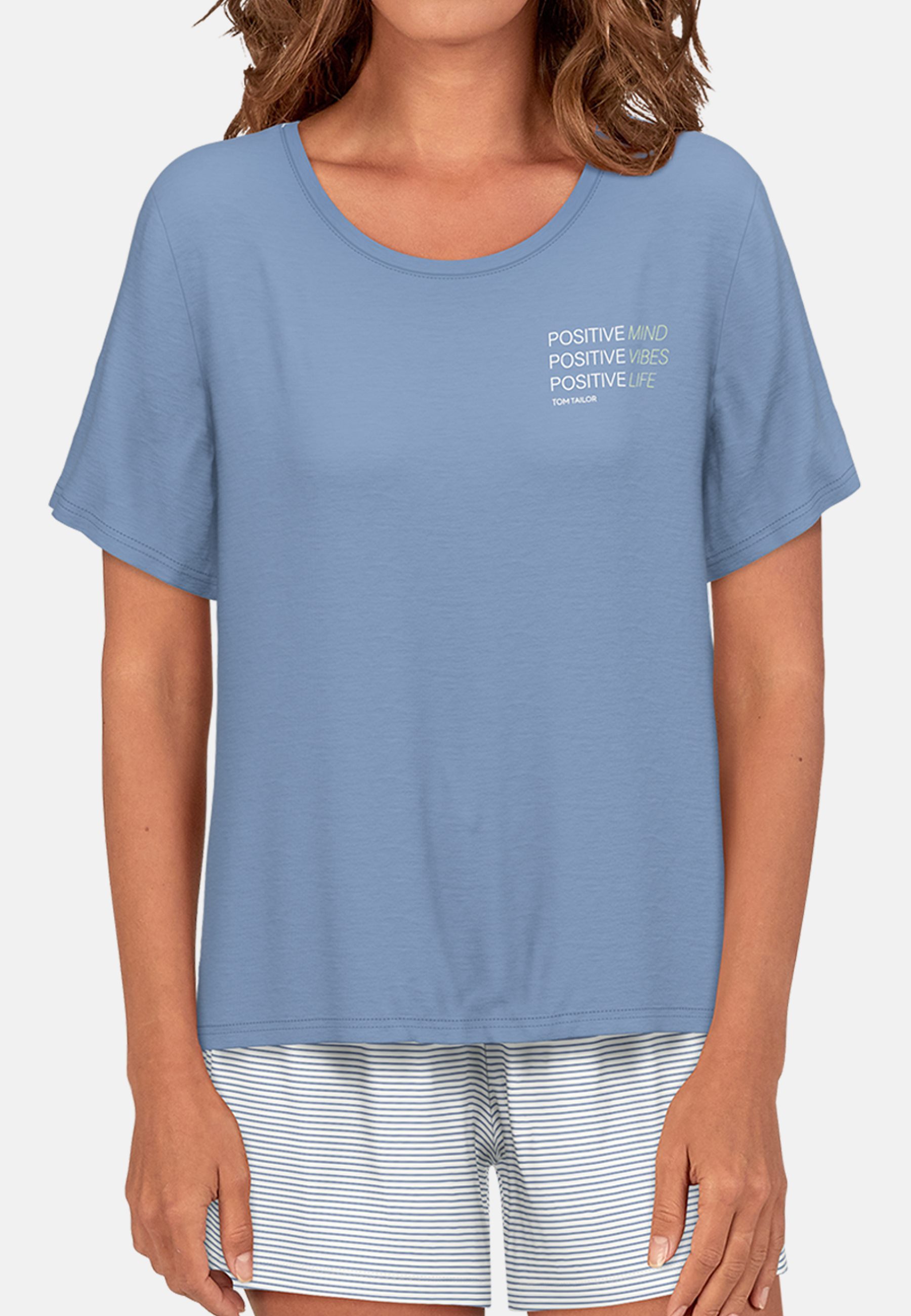 TOM TAILOR Shorty Westport (2 tlg) Streifendesign, Kurzarm, Rundhalsausschnitt, kurze Hose, Baumwollmix