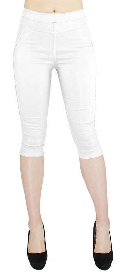 dy_mode Caprihose Damen Capri Hose 3/4 Skinny Pants Kurze Sommerhose mit Glitzer in Unifarbe, mit elastischem Bund, Middle Waist