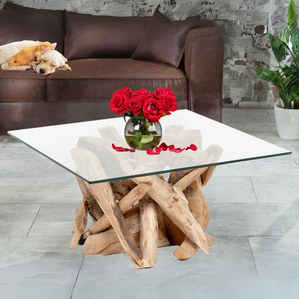 LebensWohnArt Couchtisch Einzigartiger Teak Couchtisch TORA 70x70cm Handarbeit