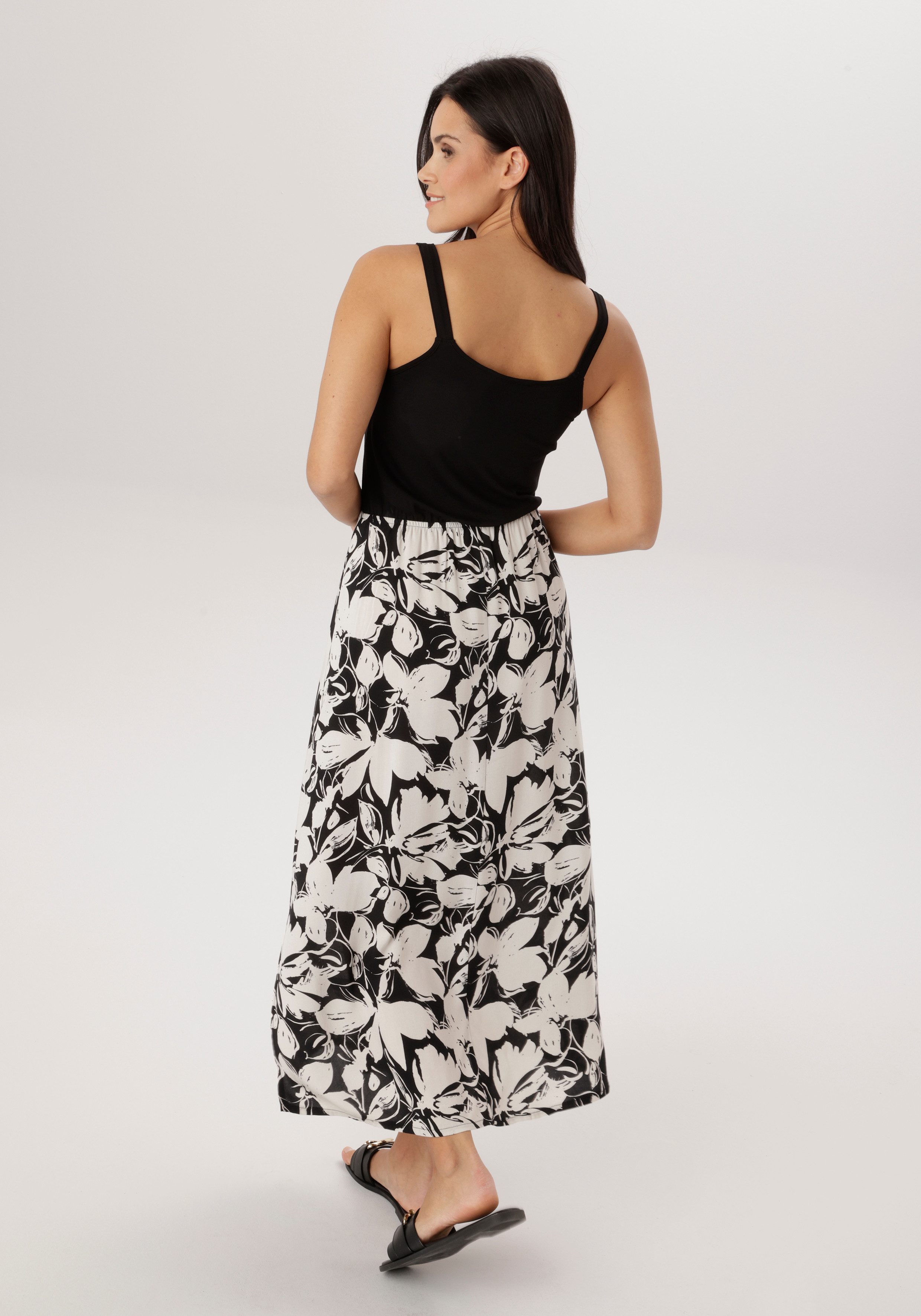 Aniston SELECTED Sommerkleid unifarbenes Shirtteil und geblümten Rockteil - günstig online kaufen