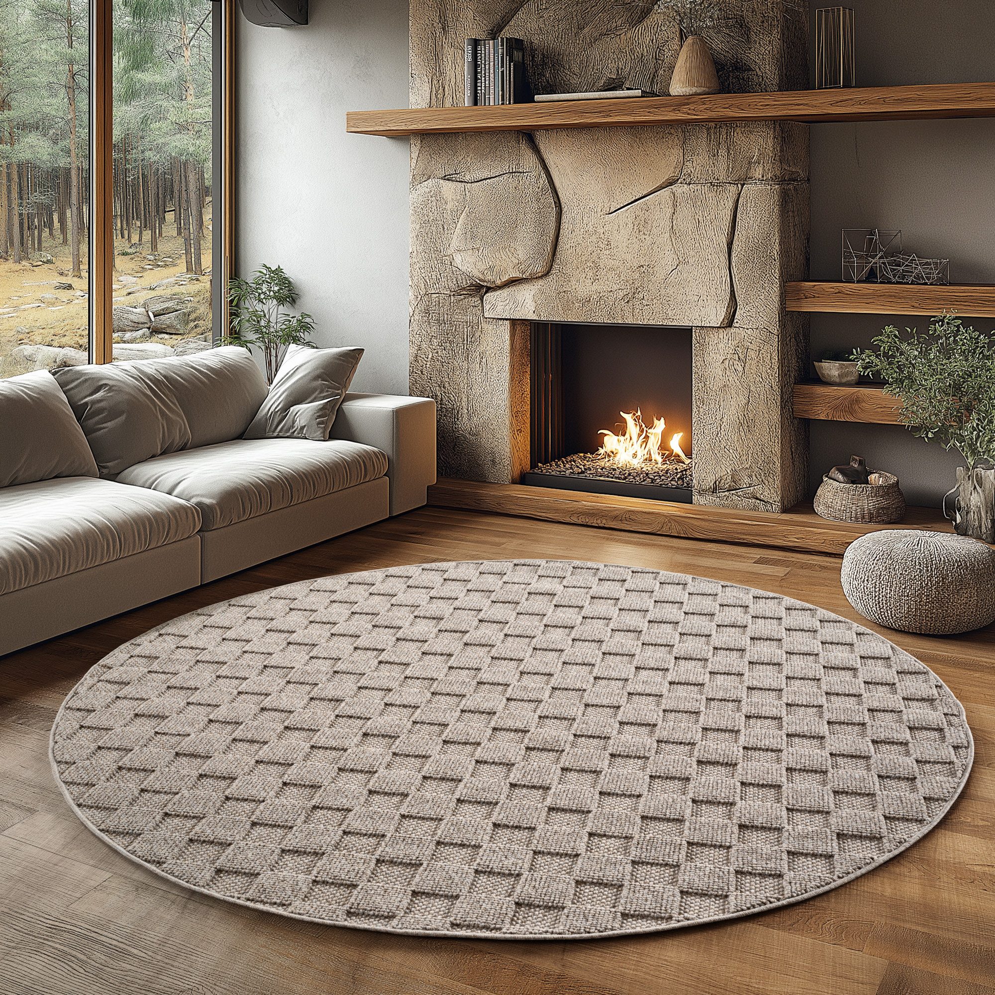 Ayyildiz Teppiche Teppich HELIX 2203, auch als Läufer und Rund erhältlich, rund, Höhe: 7 mm, 3D-Effekt durch Cut-Loop-Webtechnik, Woll-Optik, Bouclé, Wohnzimmer