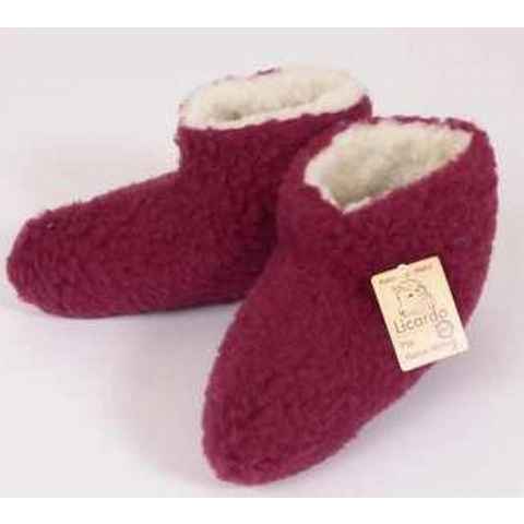 Licardo Hausschuhe Bettschuhe Wolle farbig bordeaux Hausschuh (1 Paar) für warme Füße, kuschelig