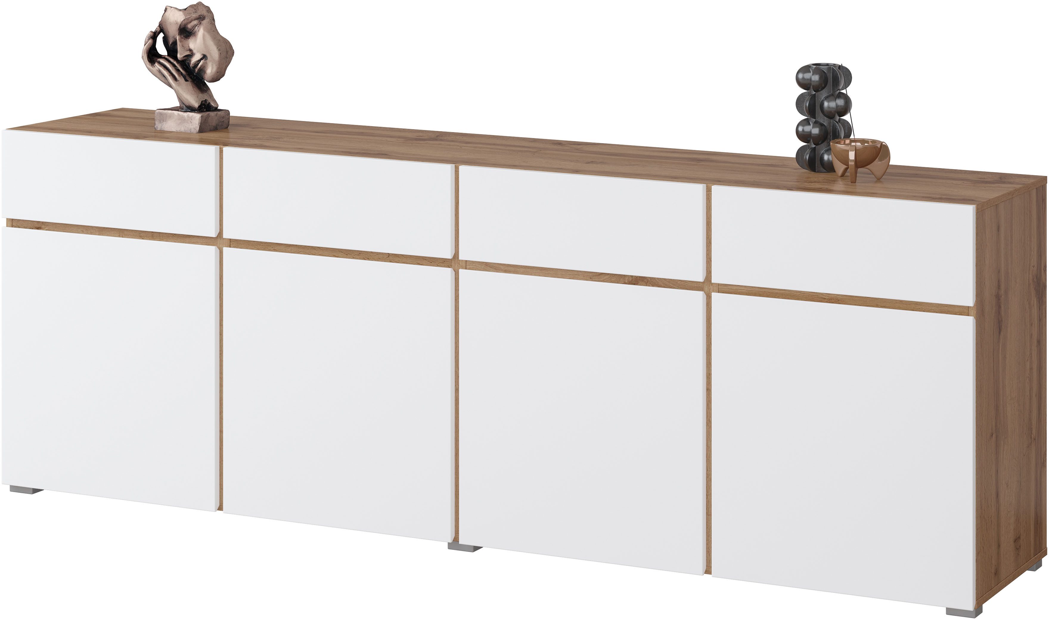 OTTO home Sideboard Cross,Breite 225 cm, moderne grifflose Kommode,4 Türen/4 Schubkästen, Schubladenschrank mit viel Stauraum, Einlegeböden verstellbar. Reduzierter Preis € 279,99. Unverbindliche Preisempfehlung € 506,99