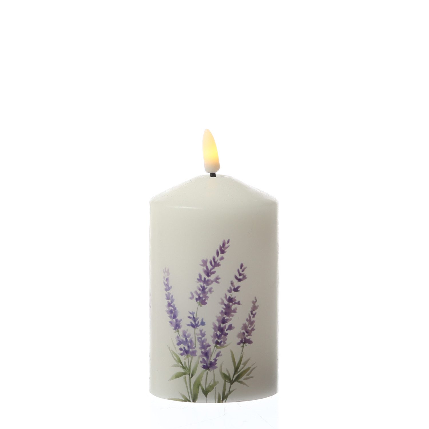 MARELIDA LED-Kerze LED Kerze mit Lavendel Motiv Echtwachskerze 7x14,5cm Batterie Timer, LED Classic, warmweiß (2100K bis 3000K) – Bild 2 von 5