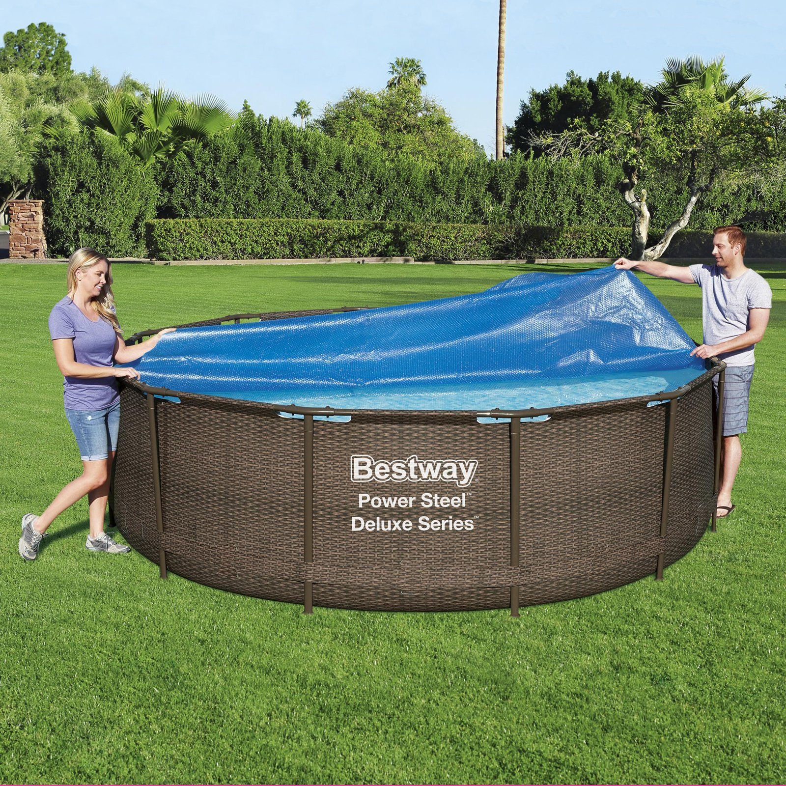 BESTWAY Solarabdeckplane Flowclear Wärme Heiz Folie Blau für Pool Swimmingpool Ø 360cm