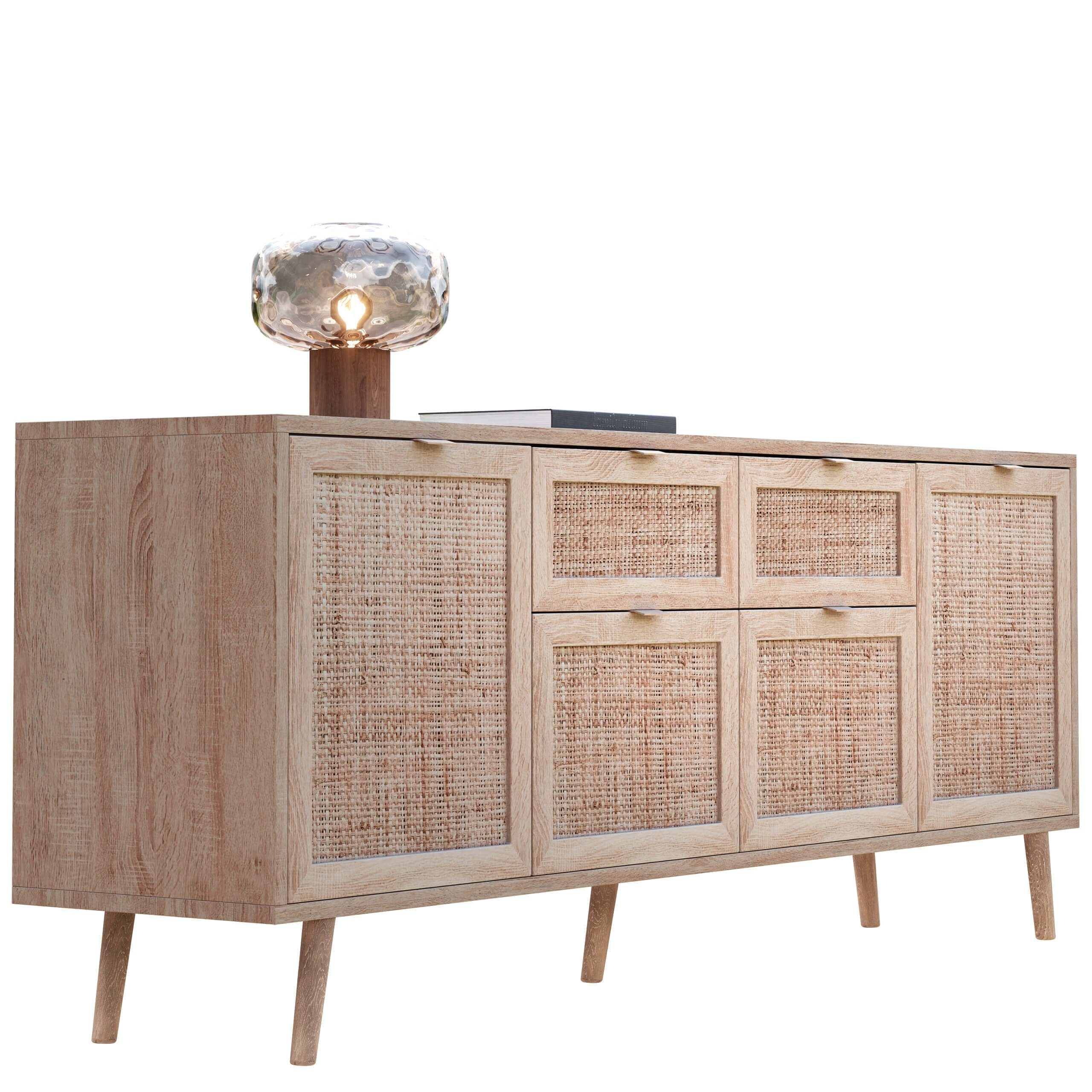 Newroom Sideboard Mila, Sideboard Sonoma Eiche Rattan Modern Boho Skandinavisch Highboard