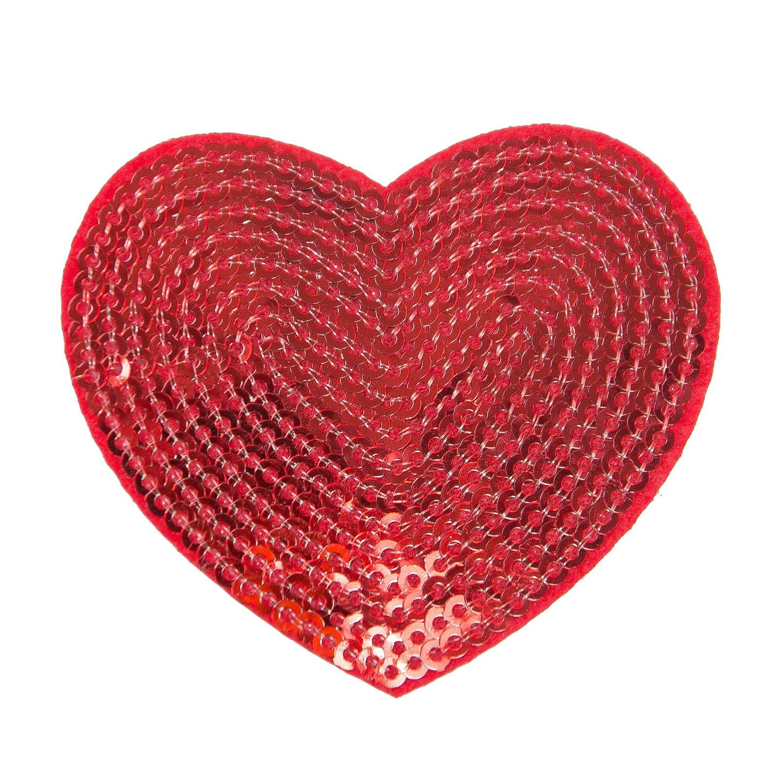 maDDma Aufnäher 1 Pailletten Aufbügler, Aufnäher Herz 55x60mm, freie Farbwahl, Polyester, Plast, Polyethylen Schicht, rot