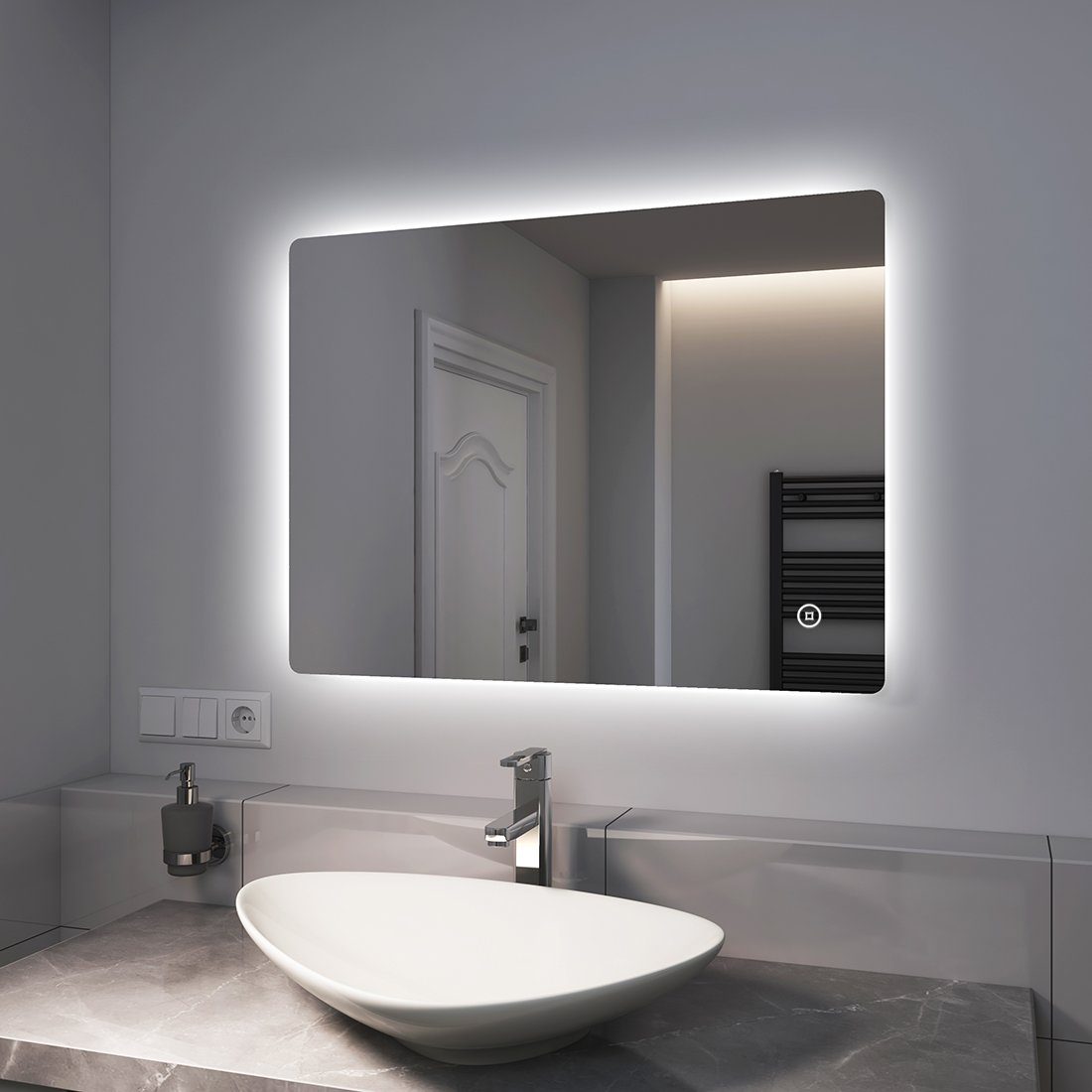 EMKE Badspiegel Badspiegel mit Beleuchtung Badezimmerspiegel Wandspiegel  mit LED, mit Touch 3 Farben des Lichts Dimmbar 80-100cm