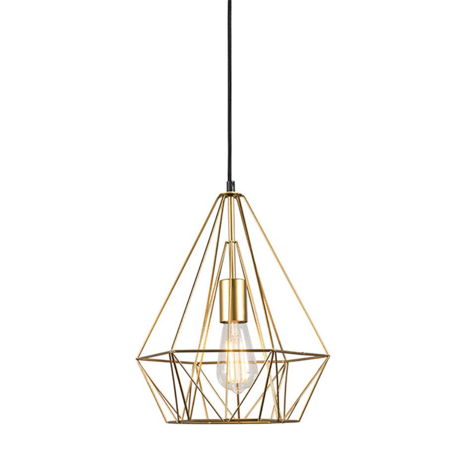 Qazqa Pendelleuchte Carcass, Dimmbar, LED wechselbar, Warmweiß, QAZQA Hängeleuchte, e27, Gold, Stahl, Industrie