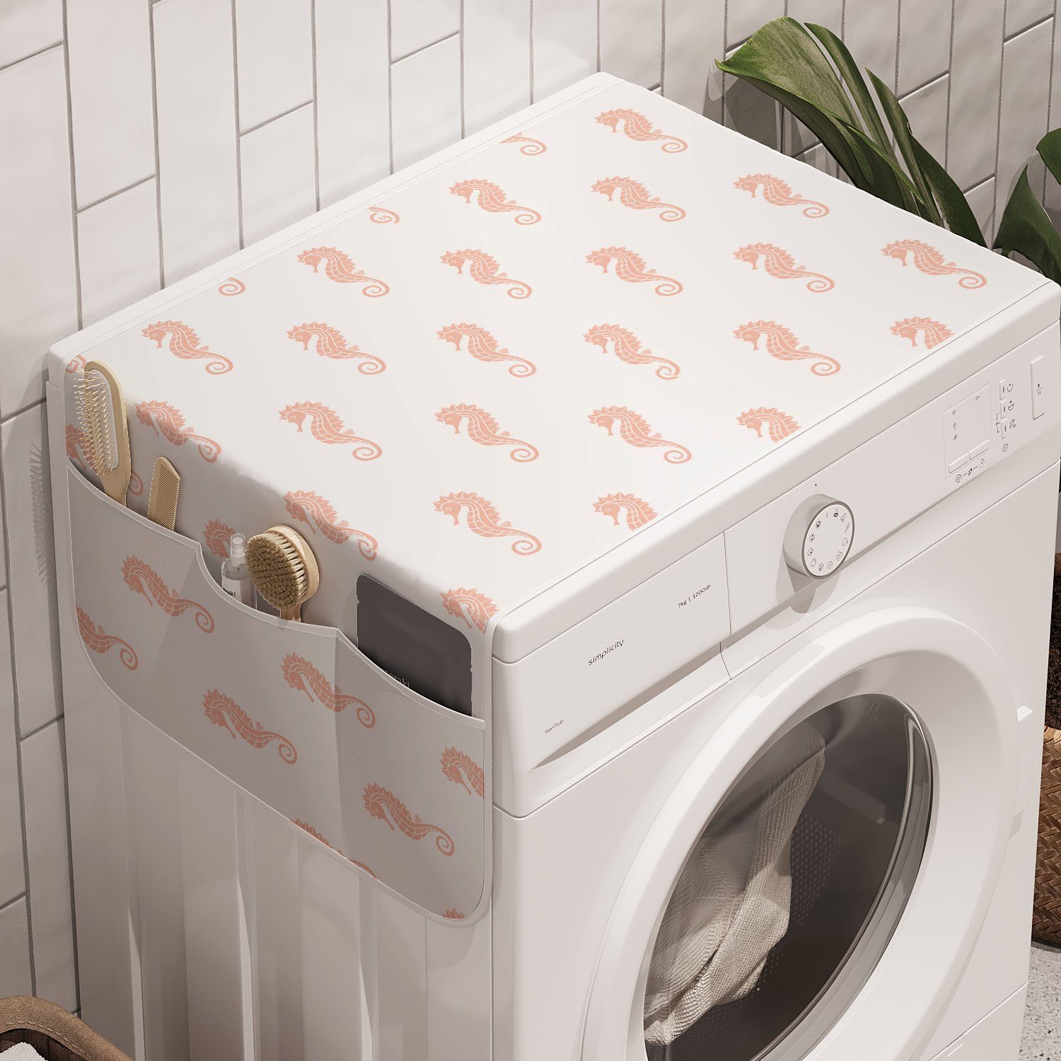 Abakuhaus Badorganizer Anti-Rutsch-Stoffabdeckung für Waschmaschine und Trockner, Nautische Seepferdchen in Pastell-Ton