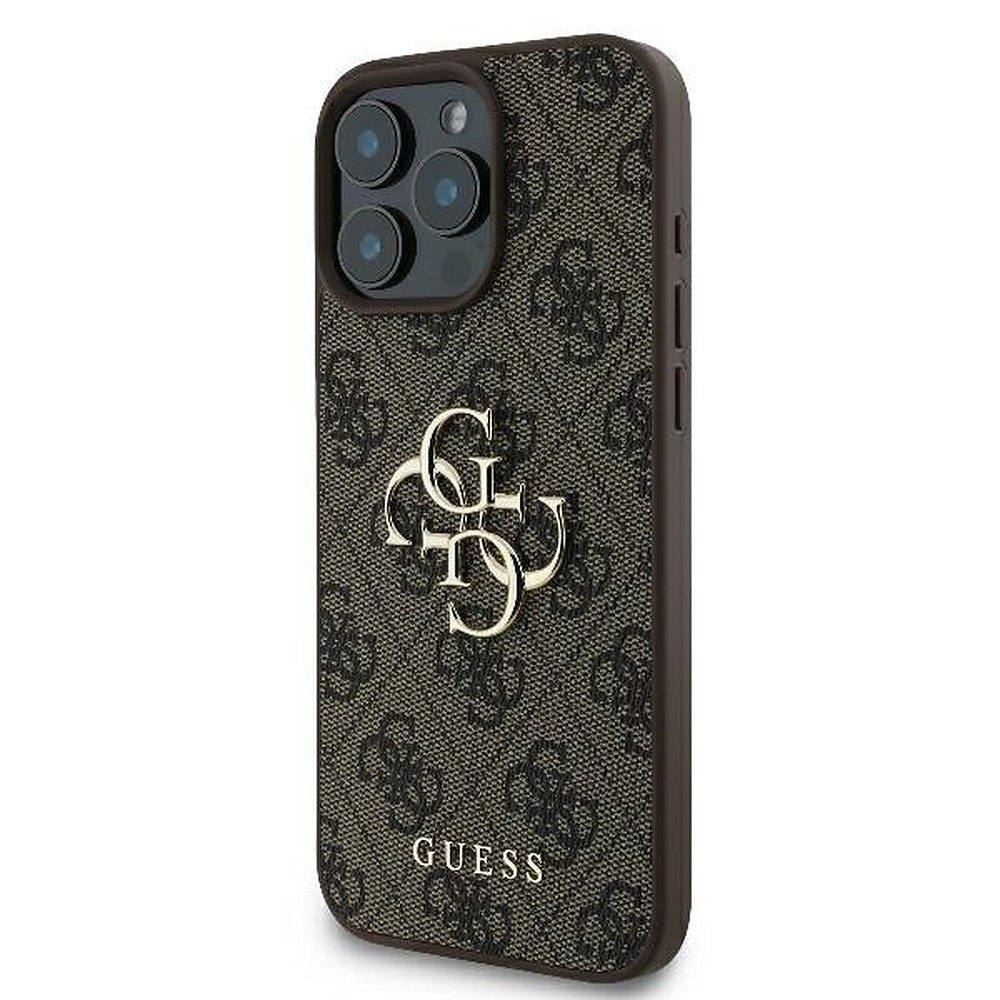 Guess Handyhülle Monogram Kunstlederhülle, Guess Monogram, Kunstleder, goldfarbenes Logo