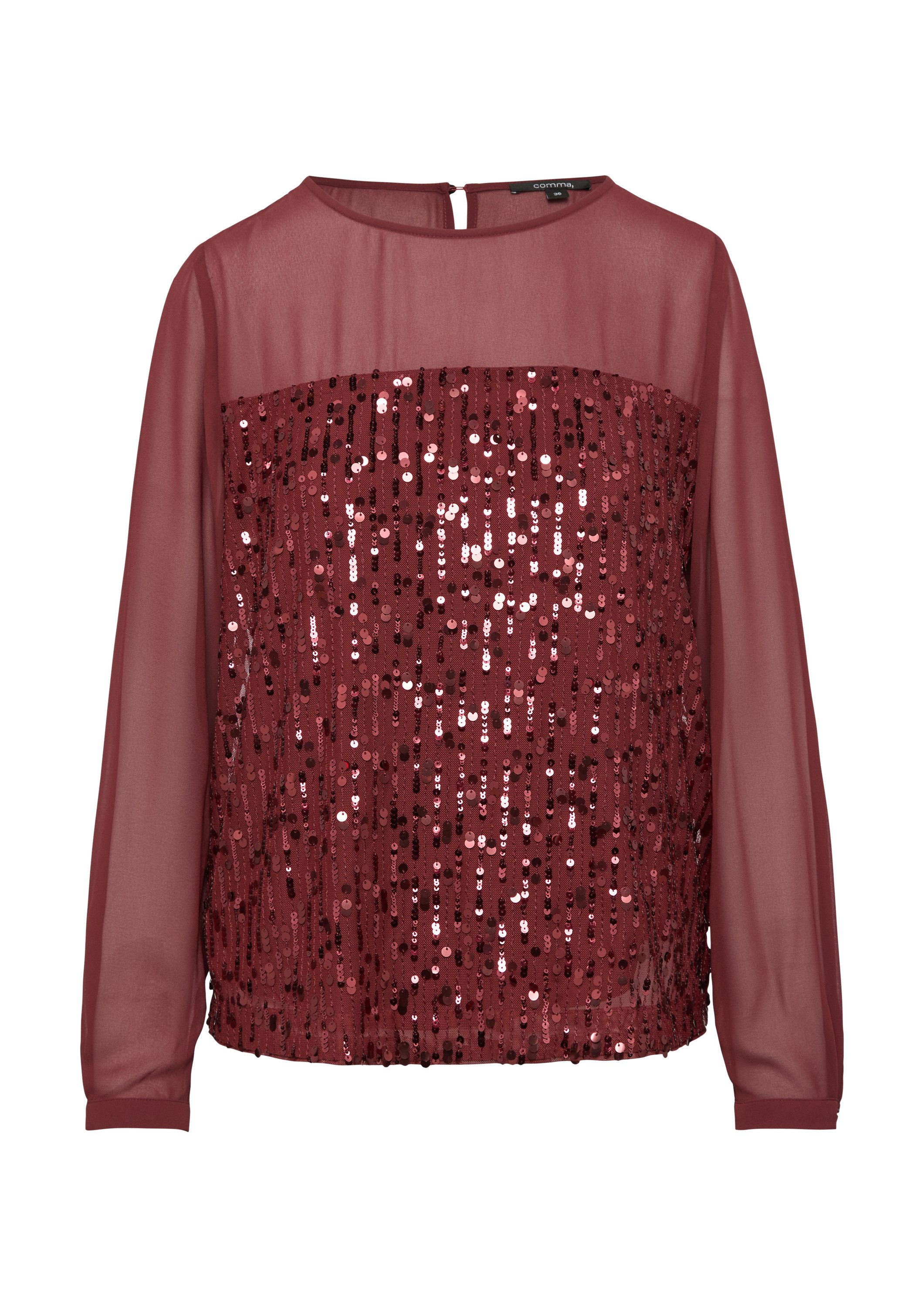 comma Langarmbluse Bluse Pailletten-Bluse aus Chiffon günstig online kaufen