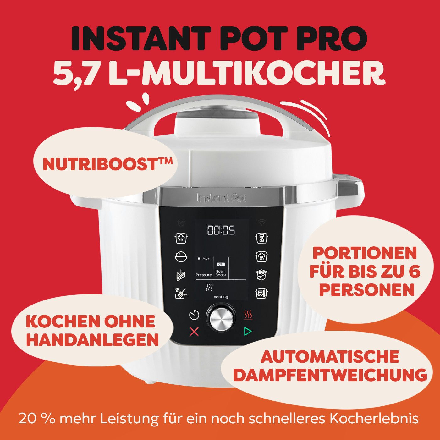 Instant Pot Multikocher 112-0001-01-EU, 1200 W, 5.7 l Schüssel