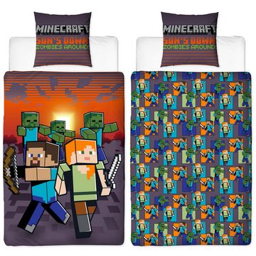 Kinderbettwäsche Minecraft Bettwäsche Sundown Linon / Renforcé, BERONAGE, 100% Baumwolle, 2 teilig, 135x200 + 80x80 cm