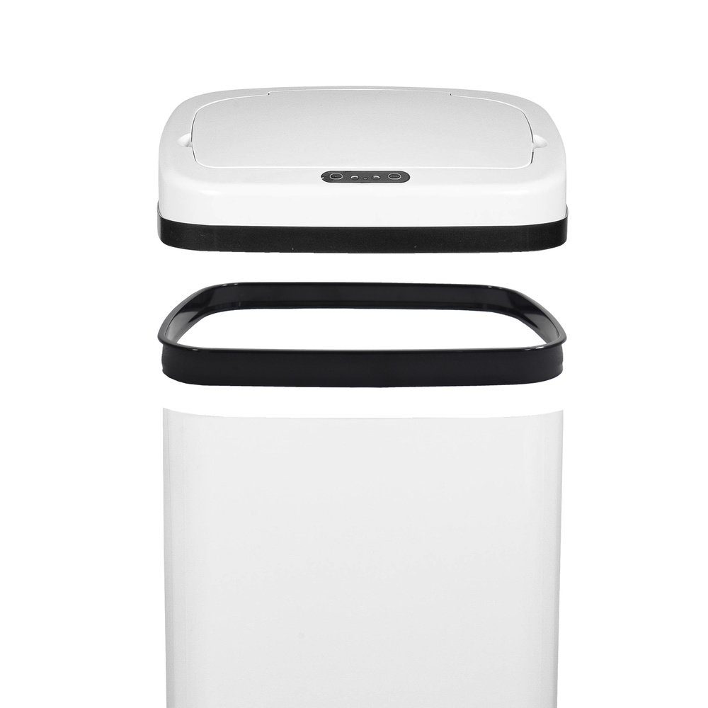 hjh OFFICE Mülleimer Sensor-Mülleimer CLEAN Sensor mit 50L, V Weiß Abfalleimer Kunststoff, Stahlblech