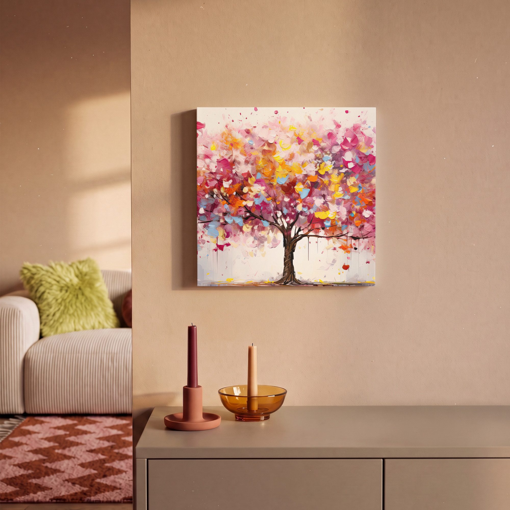 OneMillionCanvasses® Leinwandbild Aquarell - Baum - Kunst - Abstrakt, Fotodruck (1 St), Wandbild, Deko Schlafzimmer Wohnzimmer Flur 20x20 cm – Bild 2 von 5