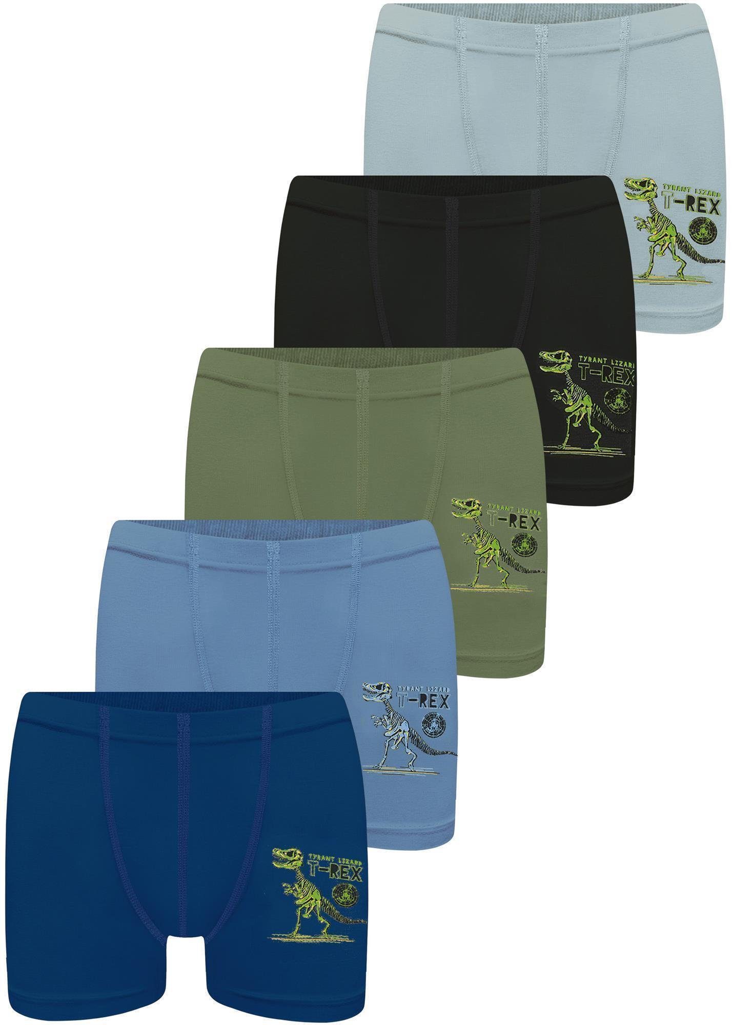 LOREZA Boxershorts 5er Set Jungen Boxershorts - T-Rex - Bunt (Spar-Packung, 5-St)