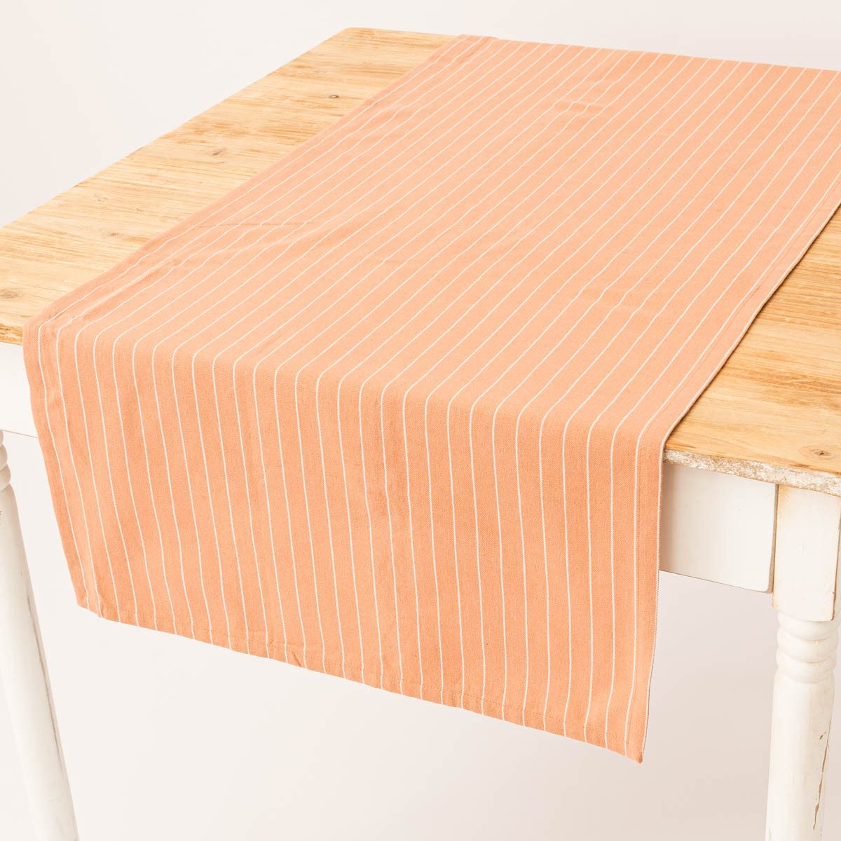 SCHÖNER LEBEN. Tischläufer Tischläufer aus Baumwolle gestreift hellbraun weiß 50x140cm, Kuvertsaum