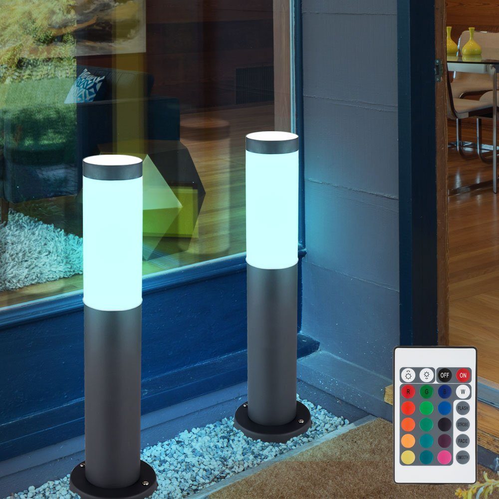 etc-shop LED Außen-Stehlampe, RGB Farbwechsel, Lampe Warmweiß, Garten inklusive, Set Sockel LED Leuchtmittel Außen DIMMBAR 2er