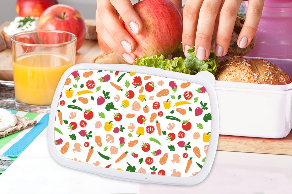 Mädchen MuchoWow Lunchbox Muster, weiß (2-tlg), Brotbox Kunststoff, - für Erwachsene, - Jungs und Vegan - Gemüse Regenbogen Kinder Brotdose, für und