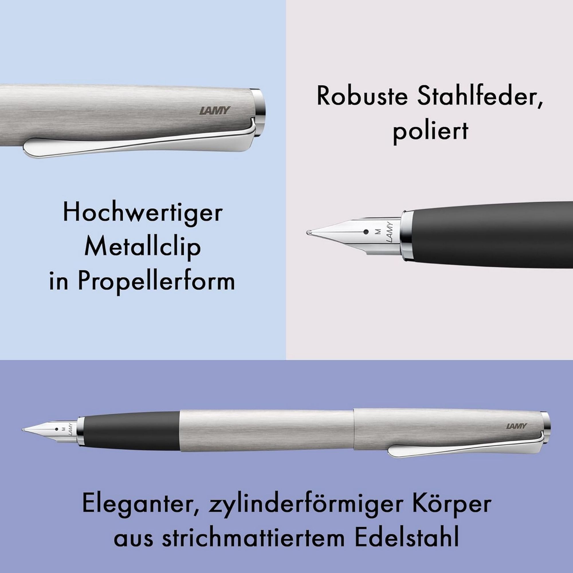 LAMY Füller LAMY studio brushed Füller Clip Stahlfeder Strichbreite M mit Tintenpa