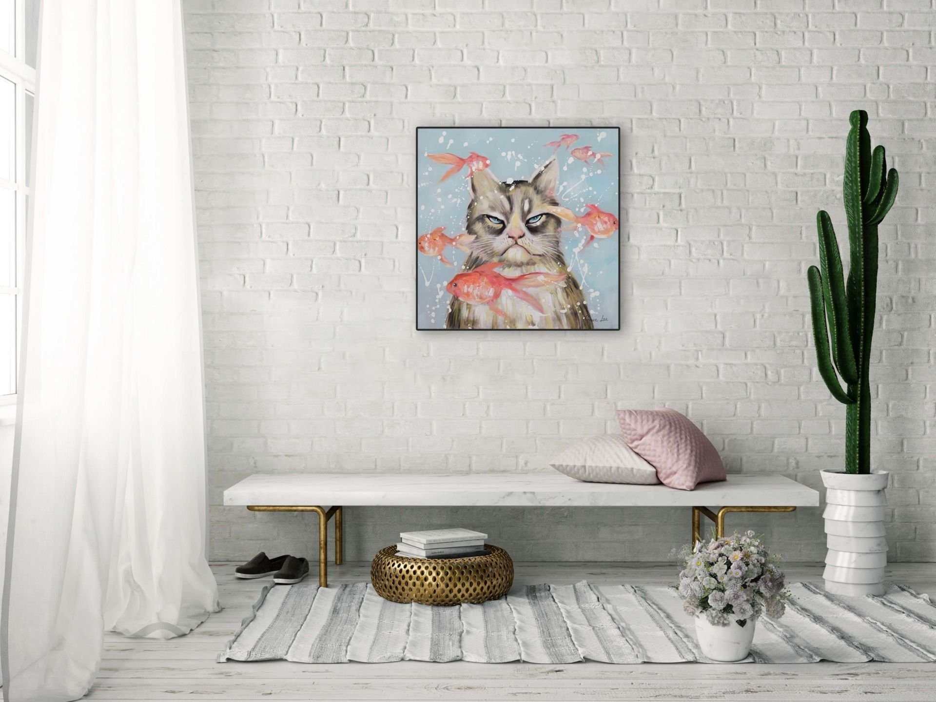 Wandbild Very Crabby Cat Leinwandbild Wohnzimmer HANDGEMALT 60x60 KUNSTLOFT Gemälde cm, 100%