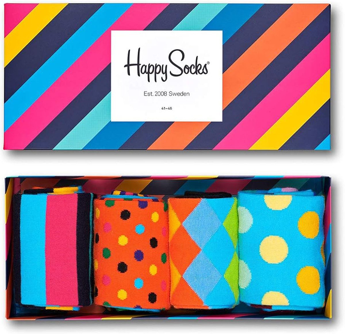 Happy Socks Freizeitsocken 4er Pack (41-46) Baumwoll Socken mit Motiv Classic Socks