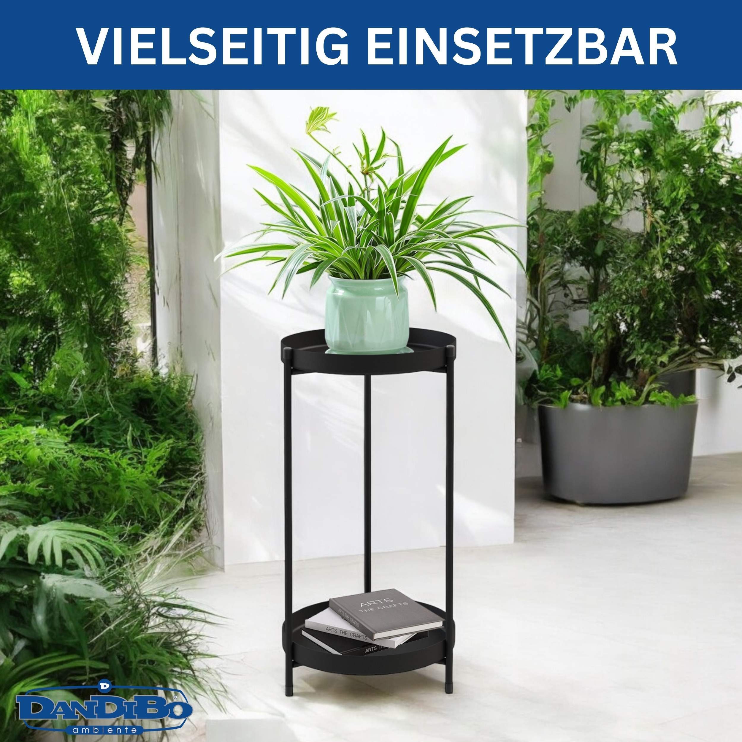 DanDiBo Blumenhocker Metall Schwarz Rund 2 Etagen 52 cm 96583 Beistelltisch Blumenhocker, Pflanzenständer Design Blumenhocker Modern Pflanzenhocker