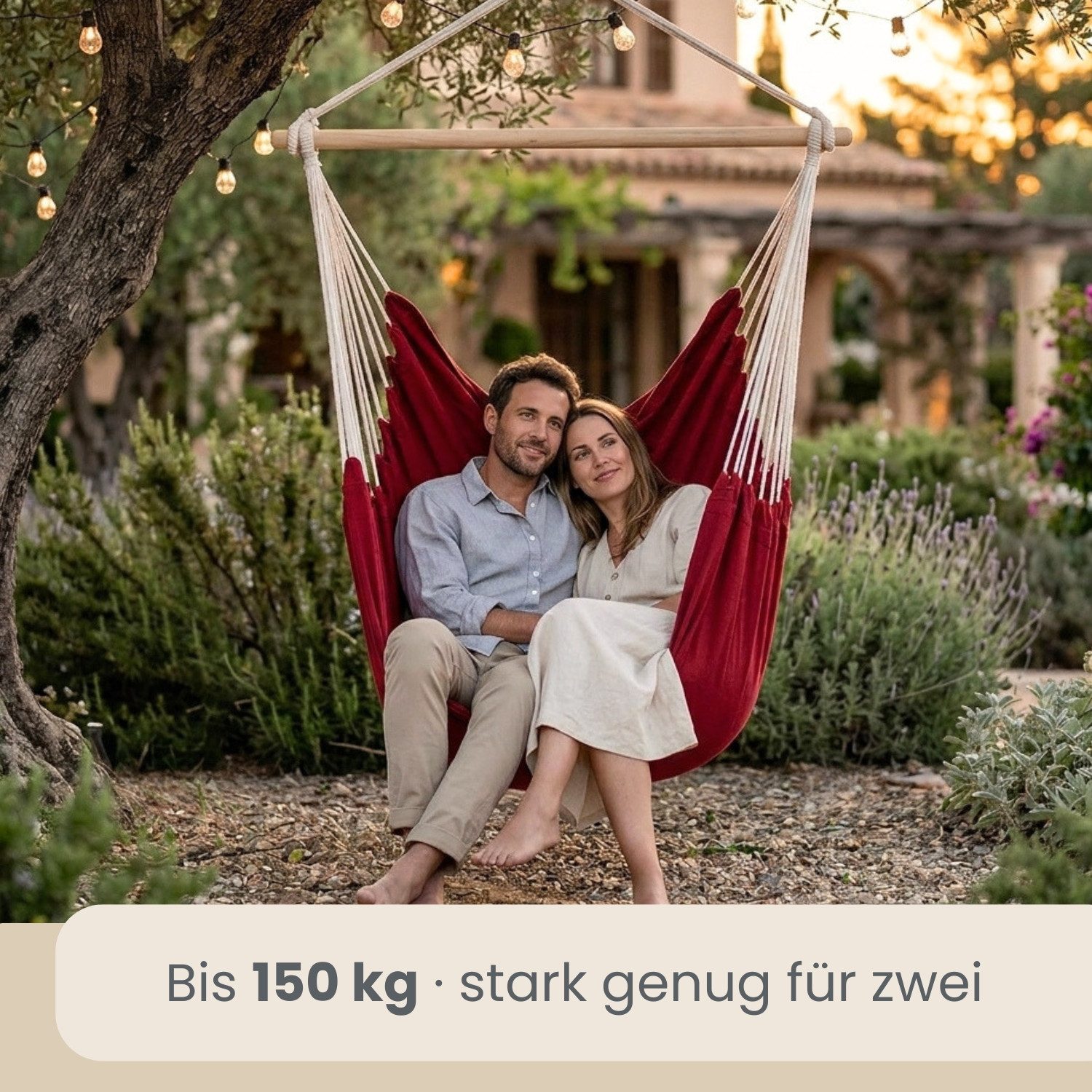AMANKA Hängestuhl für 2 Personen: XXL Outdoor Hängesessel bis 150 kg - Garten und Balkon, 185 x 130 cm Hängesitz für Kinder und Erwachsene - 360° Relaxsessel