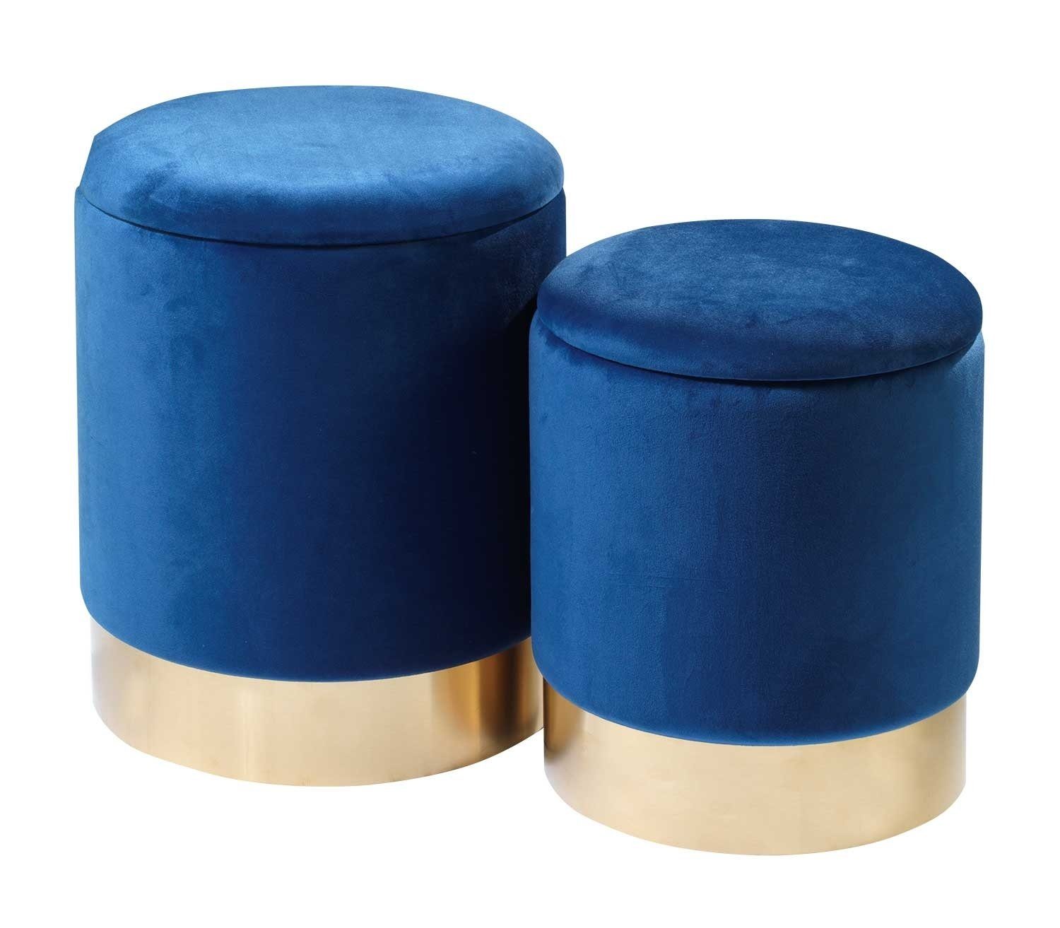 Home4You Sitzhocker, Ø 36 cm, Dunkelblau, Samtbezug, mit abnehmbarem Deckel