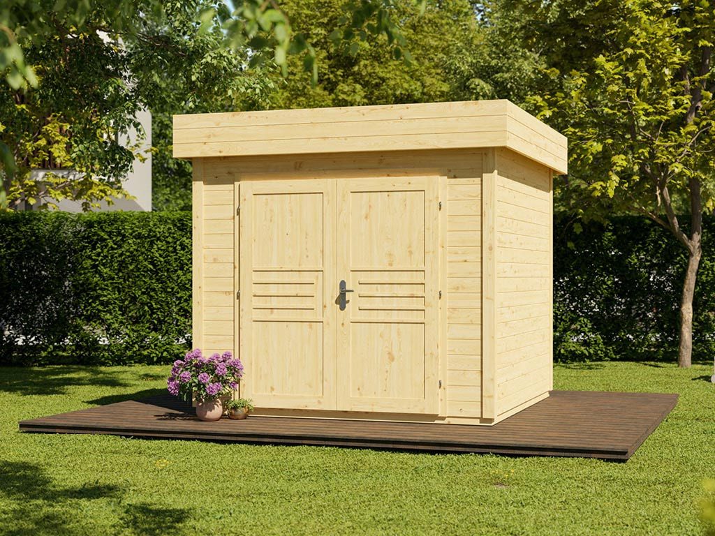 Woodtex Gartenhaus WOODTEX Gartenhaus Livo 283×277 cm 28 mm, BxT: 283x277 cm, Holz-Gartenhaus mit Fußboden, ideal als Gerätehaus & Schuppen