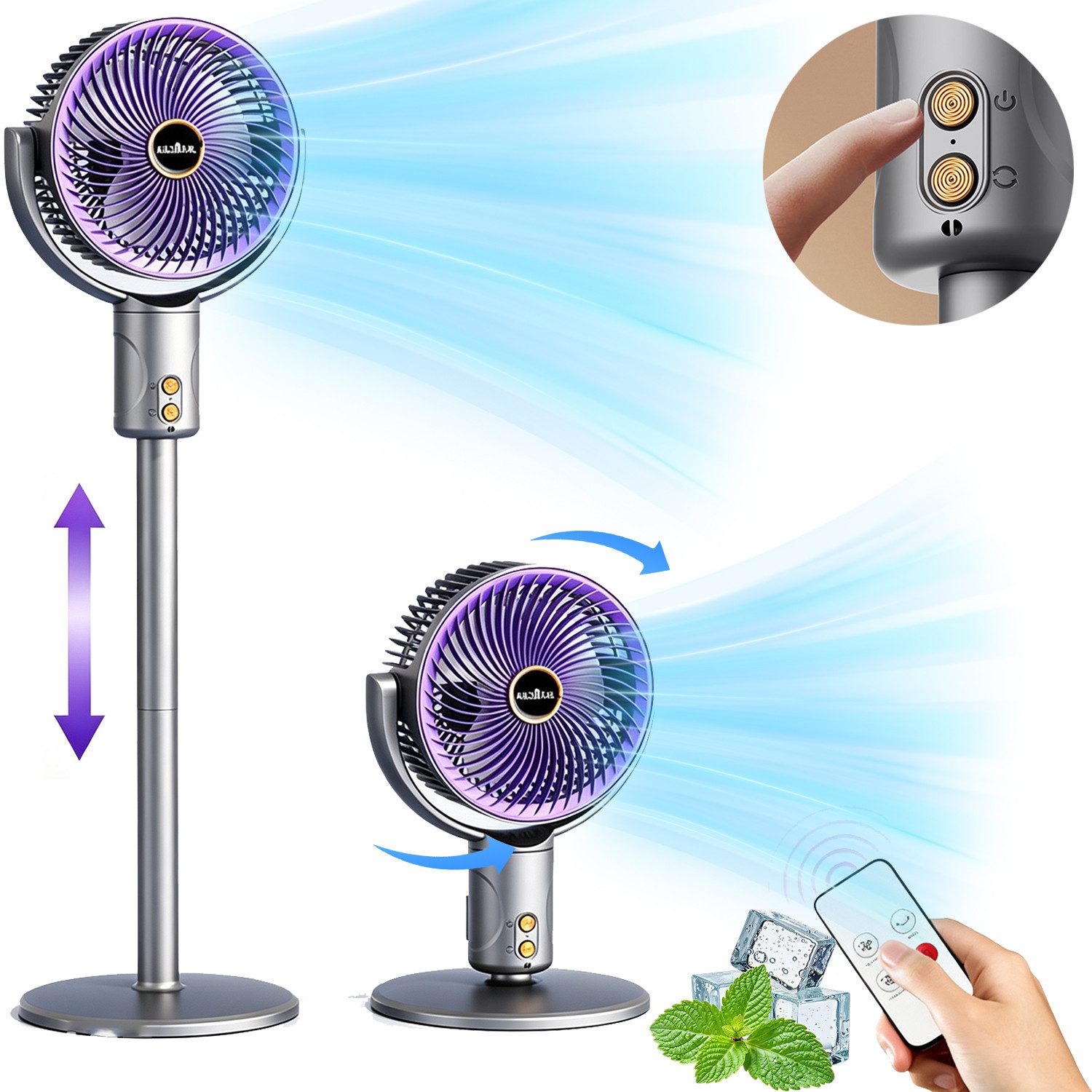 MOPUEA Standventilator 3in1 Tischventilator Standventilator Type C 5 Stufen höhenverstellbar, 3in1 Nutzung, Type-C, 5 Stufen, flexibel höhenverstellbar