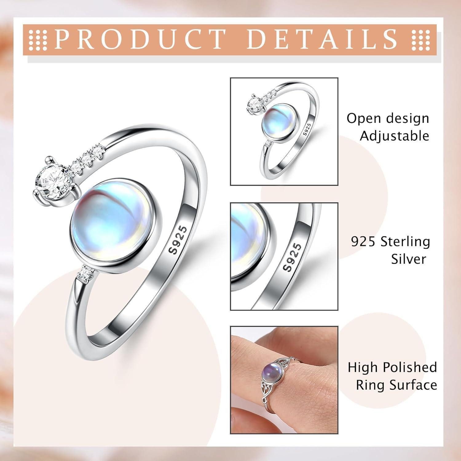 Adramata Silberring Verstellbarer Mondstein Ring Silber 925 18 Karat Vergol günstig online kaufen