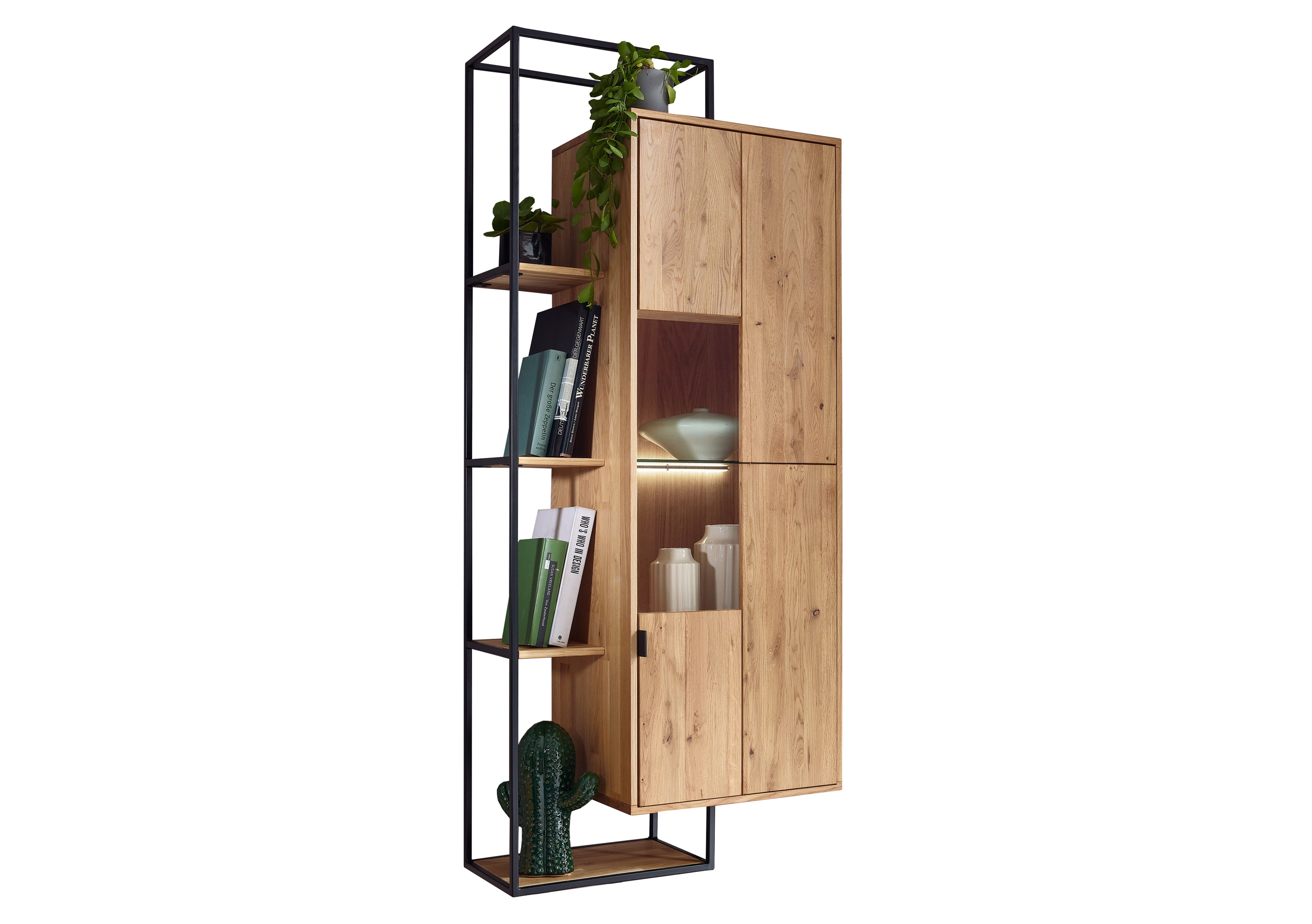 Woodroom Hängevitrine Siona (Wildeiche massiv geölt 70x173x40 cm) Hängeschrank, Vitrine, Hängeregal