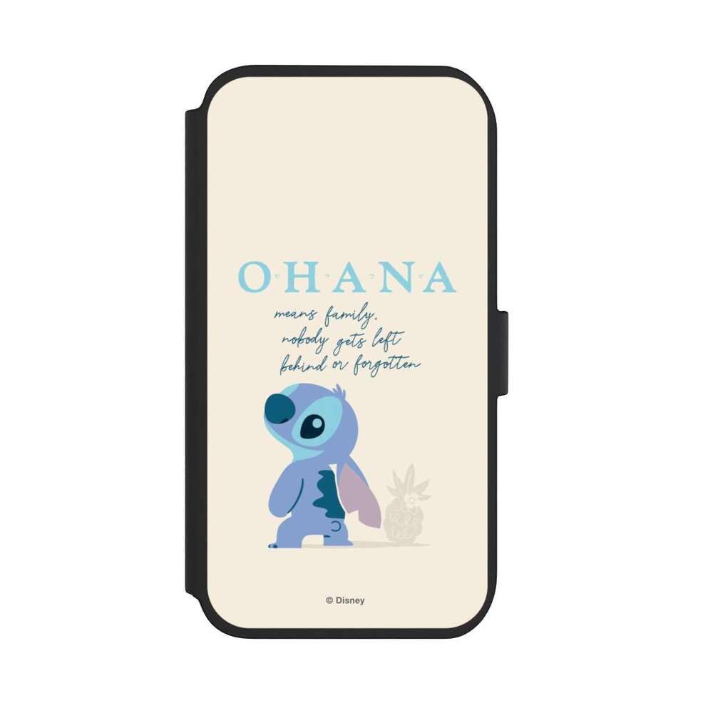 NIVOCASE Handyhülle Lilo & Stitch Offizielles Lizenzprodukt Disney Ohana Stitch, Apple iPhone 11 Klapphülle Handyhülle aus Kunst Leder NIVOflip schwarz
