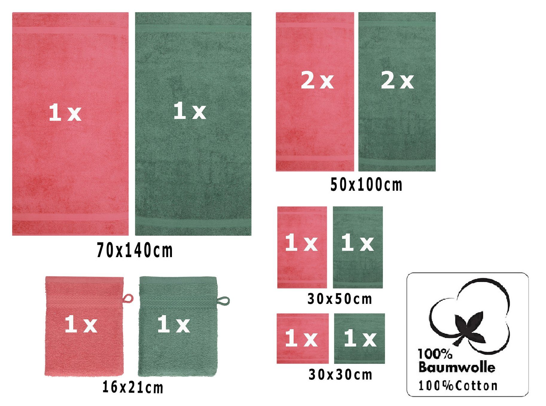 Betz 12-TLG. Baumwolle, Himbeere/tannengrün, Handtuch Set (12-tlg) Set Premium Handtuch