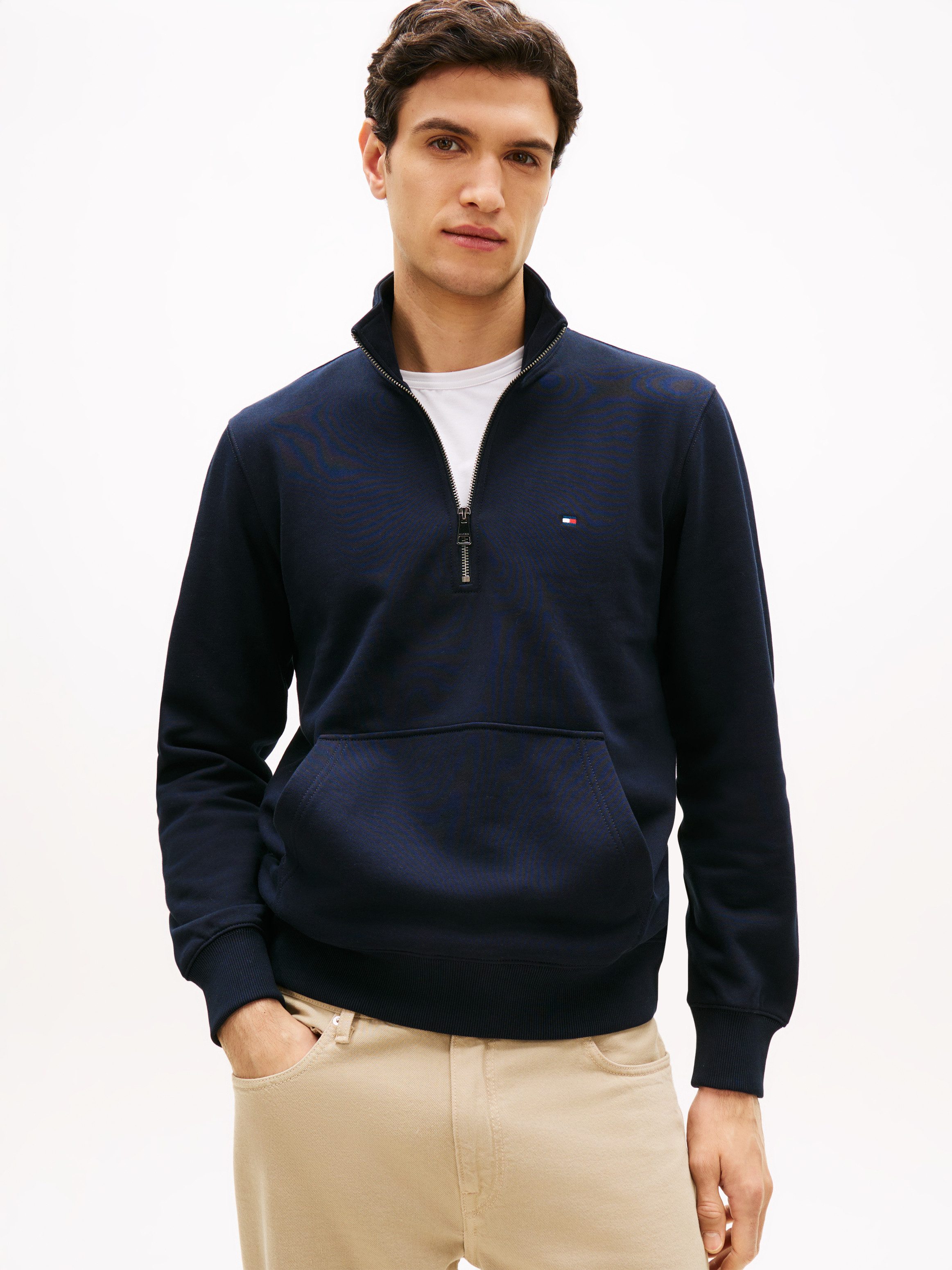 Tommy Hilfiger Sweatshirt ESSENTIAL TERRY NEW 1/4 ZIP Quarter-Zip aus Terry mit Flag