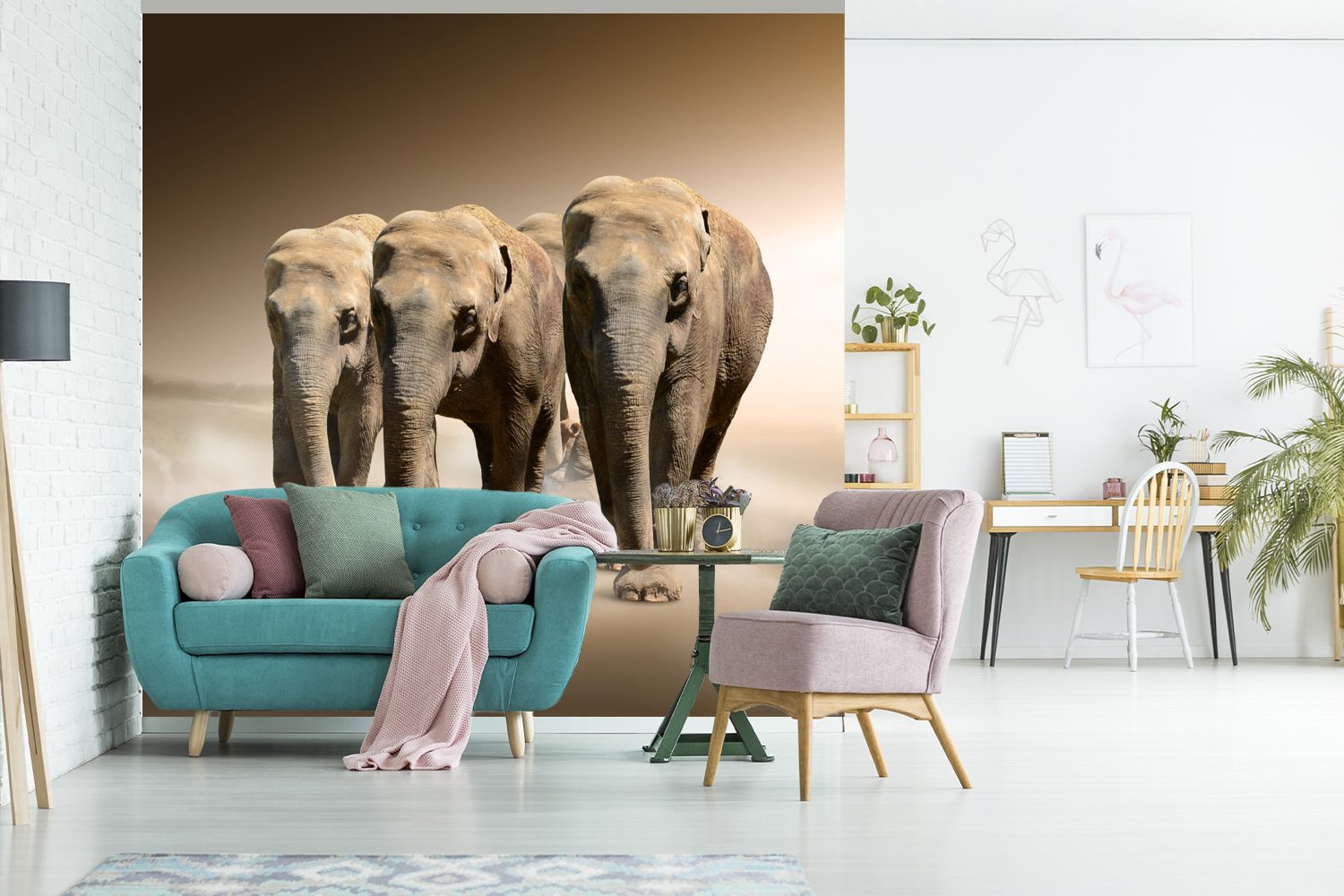 MuchoWow Fototapete Elefant - Nebel Matt, Schlafzimmer, Tapete (5 bedruckt, Wandtapete für - Wohnzimmer St), Vinyl oder Landschaft