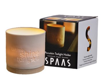 Spaas Teelichthalter Kerzenhalter aus echtem Porzellan und Holz Kerzenständer Ständer (in Geschenk Verpackung, mit Aufschrift), aus echtem Porzellan und Holz