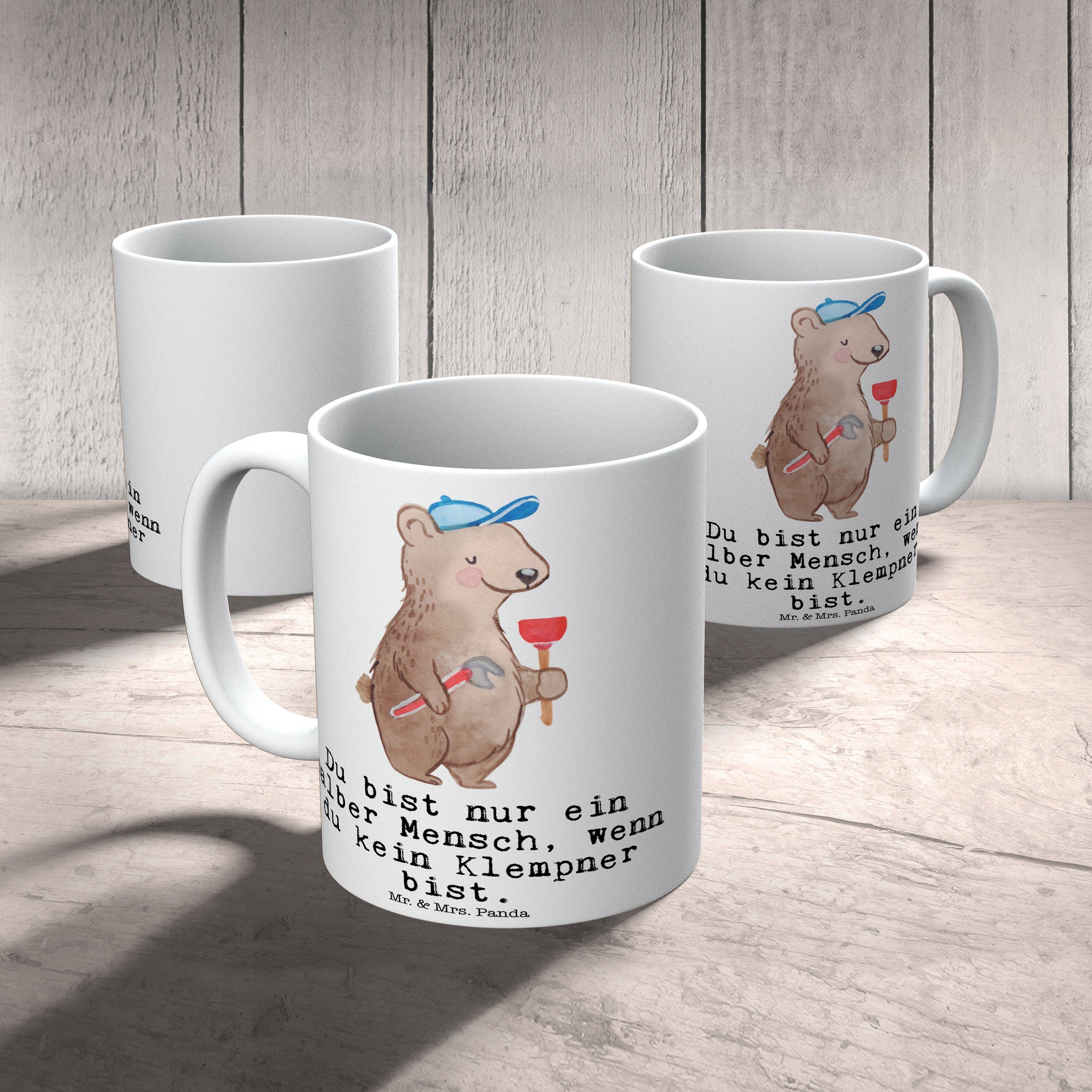 Handwerker, Klempner - Herz Panda Mr. Gesellenpr, Keramik Geschenk, Weiß Tasse Mrs. & - Teetasse, mit