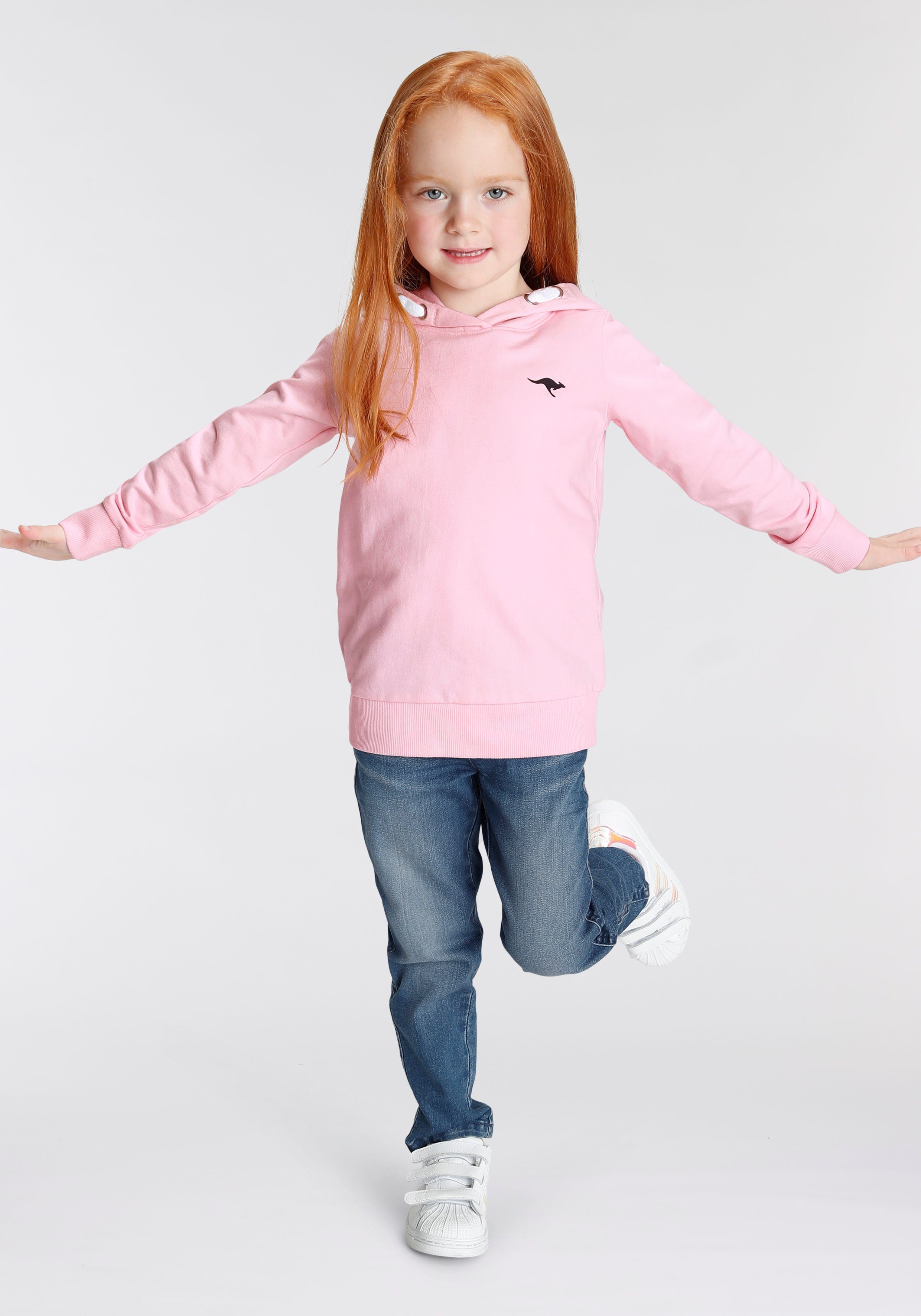 KangaROOS Kapuzensweatshirt Kleine Mädchen Langarm, hüftlange Basic-Passform, stylischer Druck