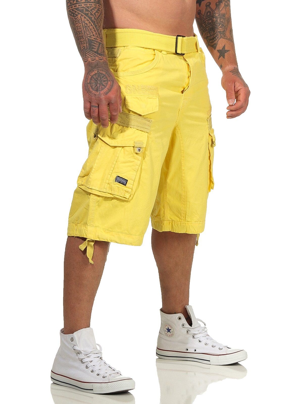 Geographical Norway Cargoshorts Herren Shorts mit abnehmbarem Gürtel (mit abnehmbarem Gürtel) in Unifarbe, mit Tunnelzug