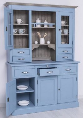 Casa Padrino Küchenbuffet Casa Padrino Landhausstil Esszimmerschrank Hellblau / Grau 137 x 50 x H. 197 cm - Massivholz Küchenschrank - Esszimmer Möbel im Landhausstil - Landhausstil Esszimmer Einrichtung