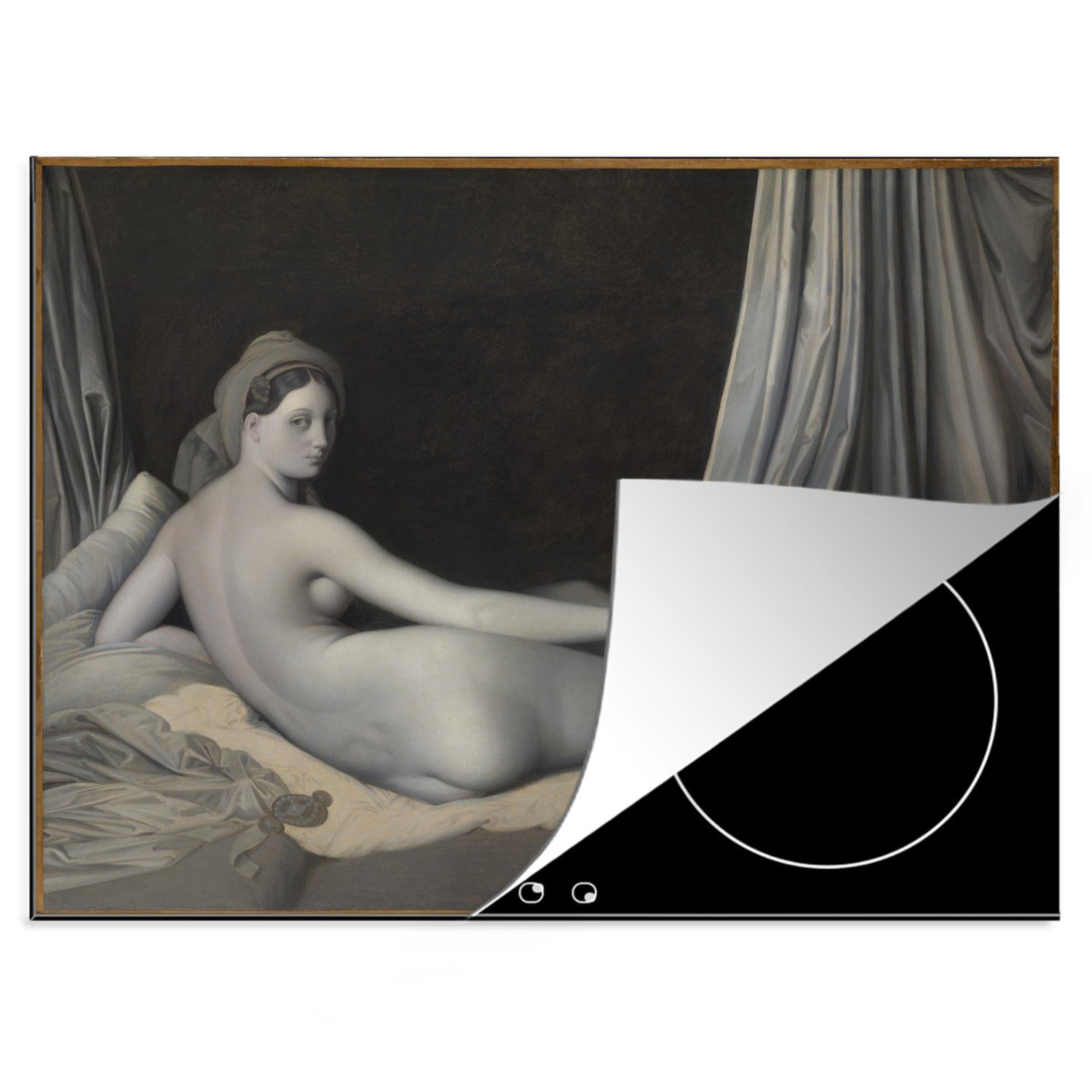 MuchoWow Herdblende-/Abdeckplatte Odaliske in Grisaille - Gemälde von Jean Auguste Dominique Ingres, Vinyl, (1 tlg), 70x52 cm, Mobile Arbeitsfläche nutzbar, Ceranfeldabdeckung